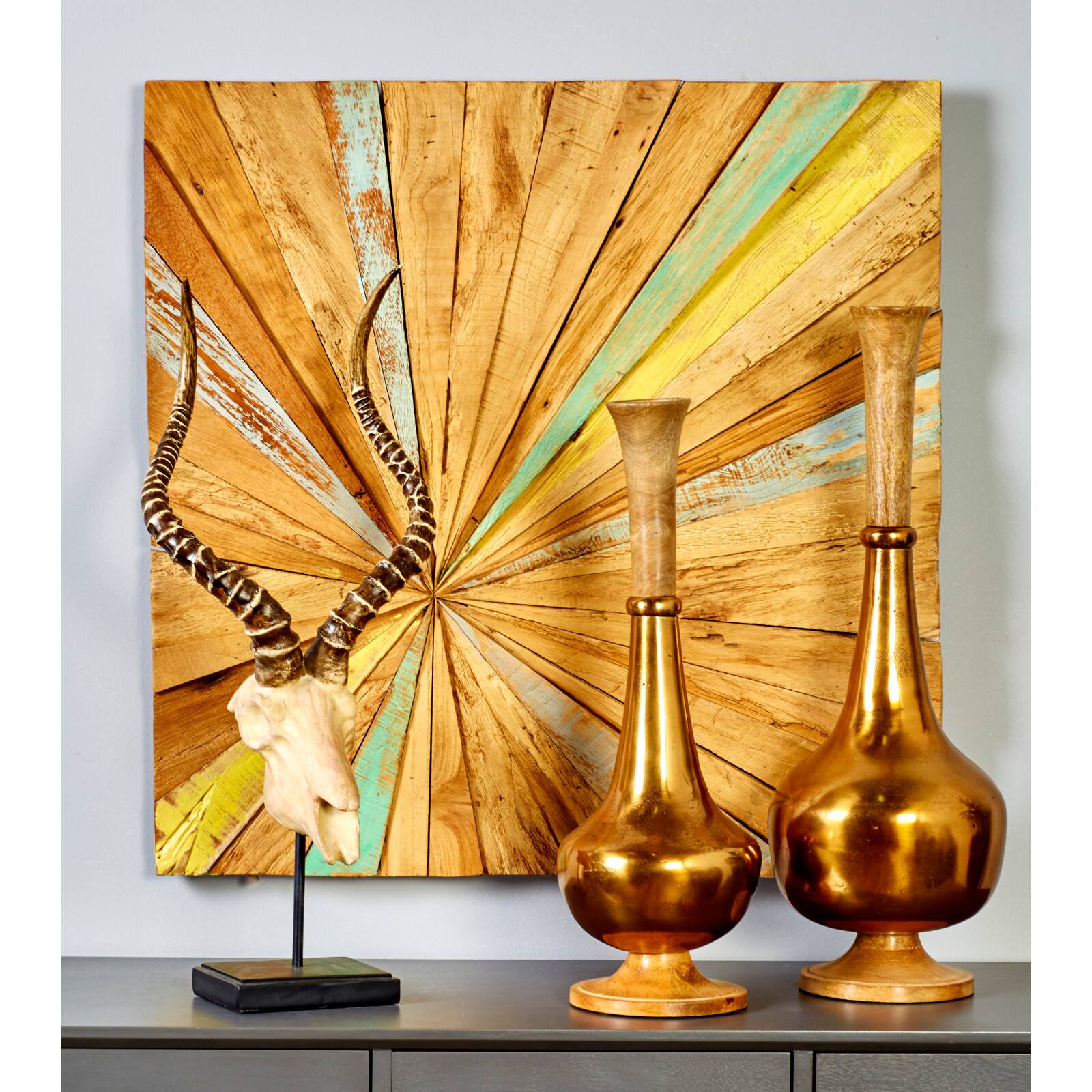Multicolor Starburst Teak Wood Wall D&#xE9;cor