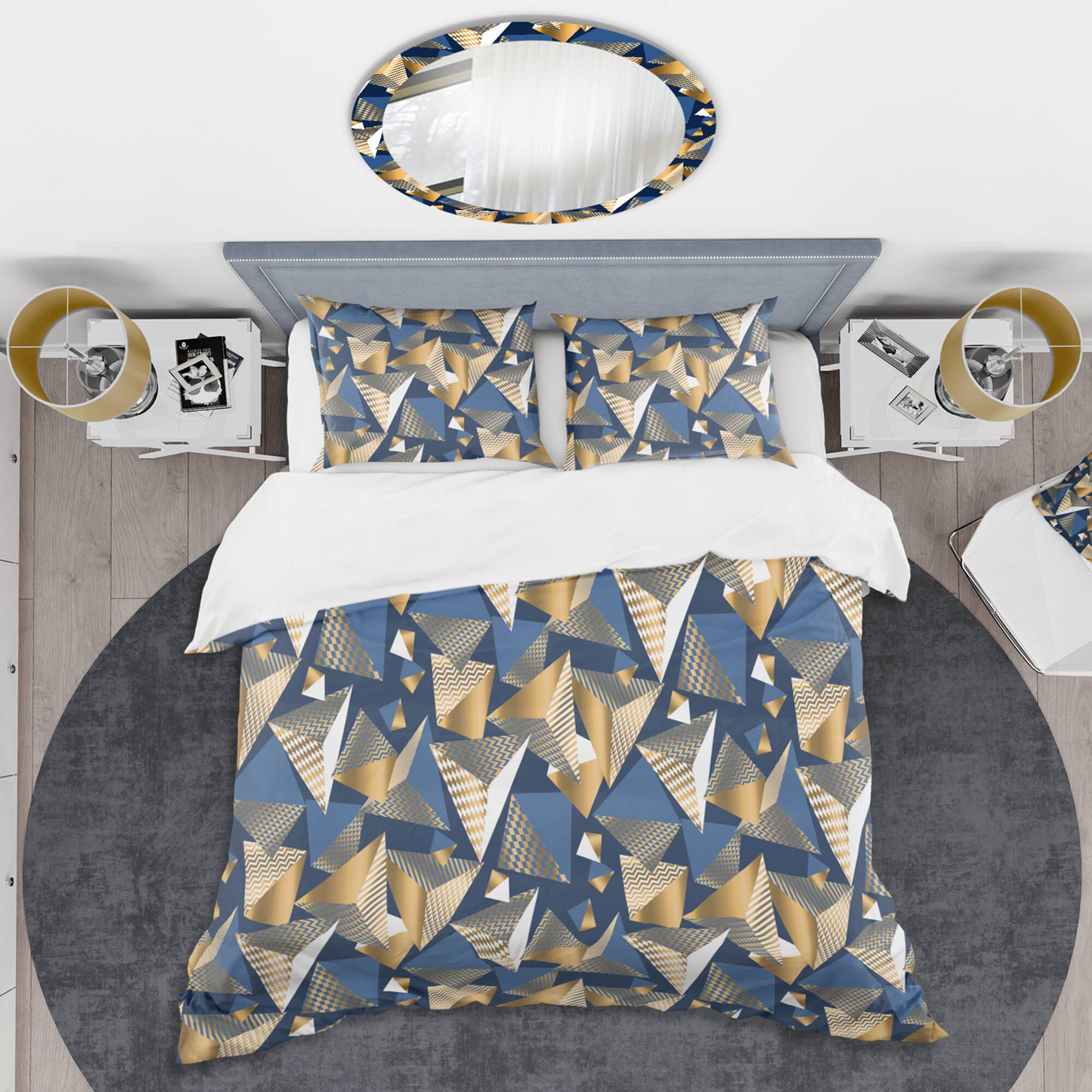 Designart &#x27;Gold And Blue Cubes&#x27; Mid-Century Duvet Cover Set
