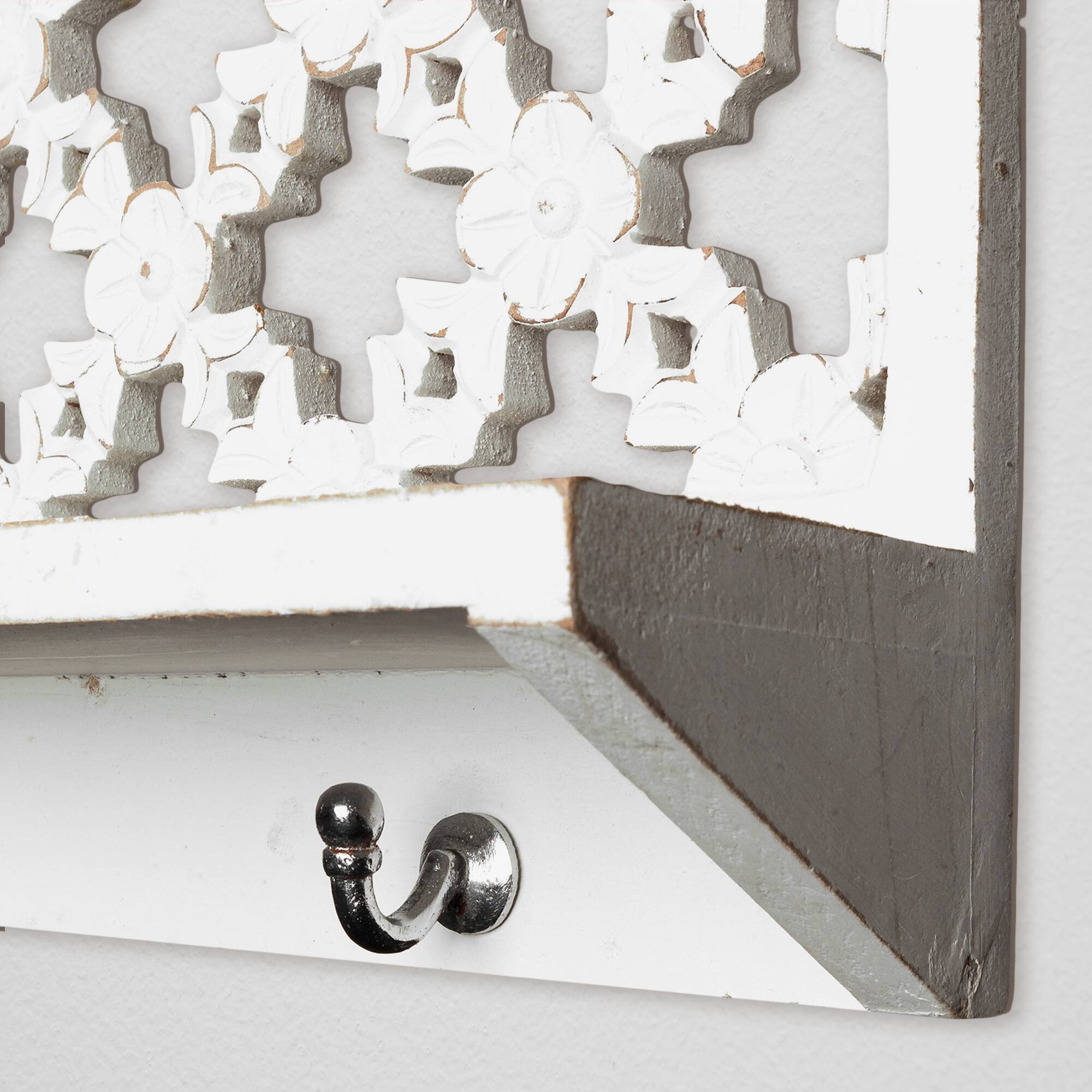 30" White Hand-Carved Floating Wall Shelf