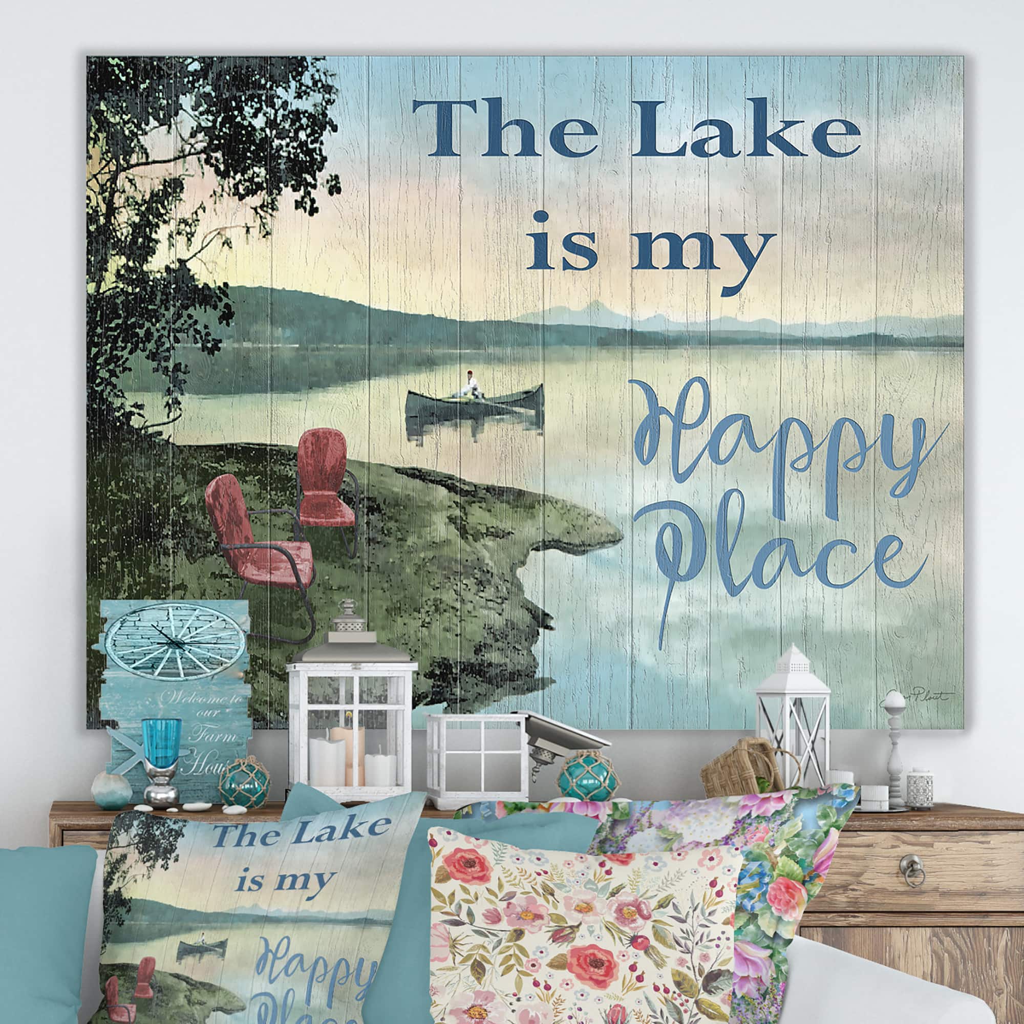 Designart - The Lake is My Happy Place - Lake House Canvas Wall Art