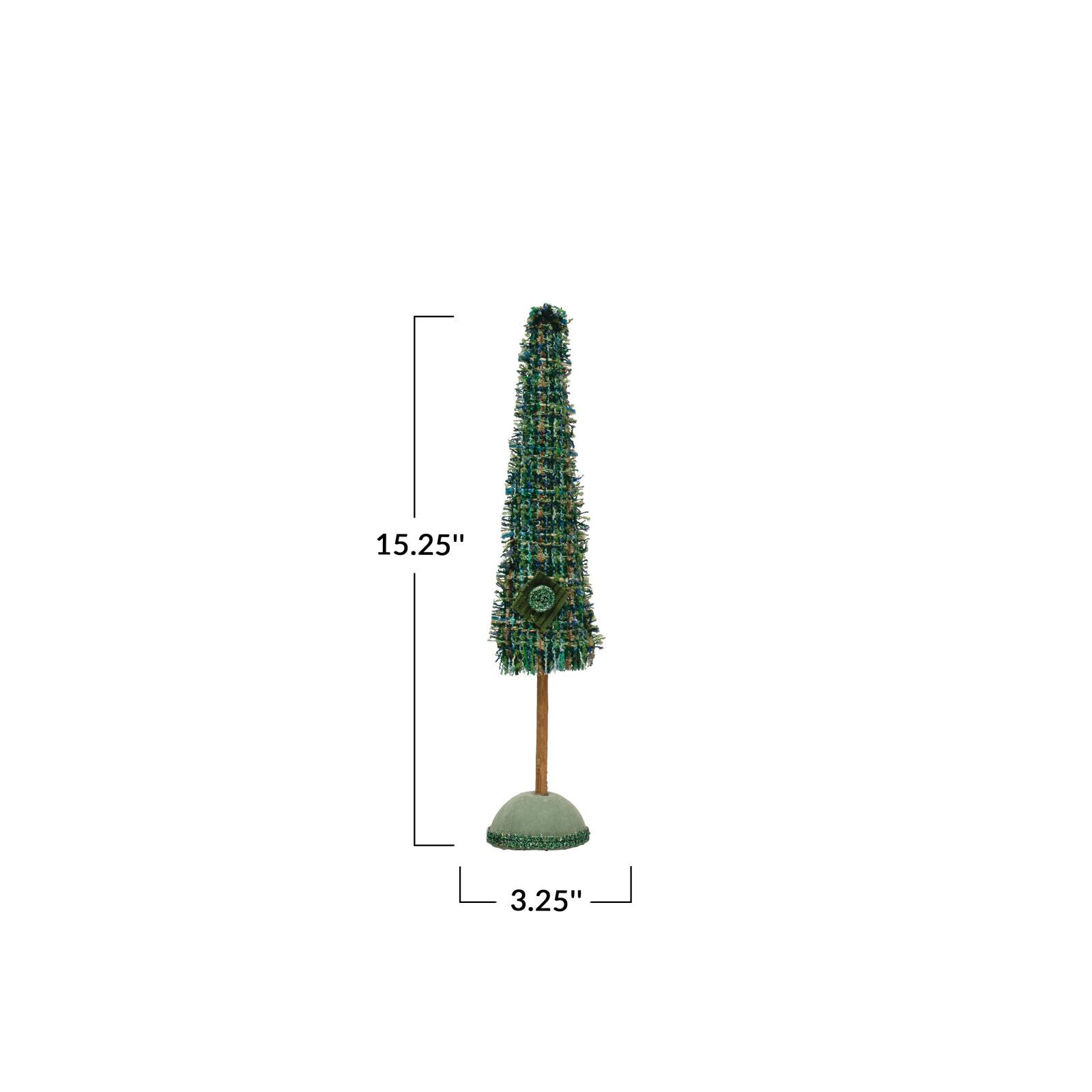 Hello Honey&#xAE; Green Plaid Raw-Edged Tweed Tree &#x26; Wood Base