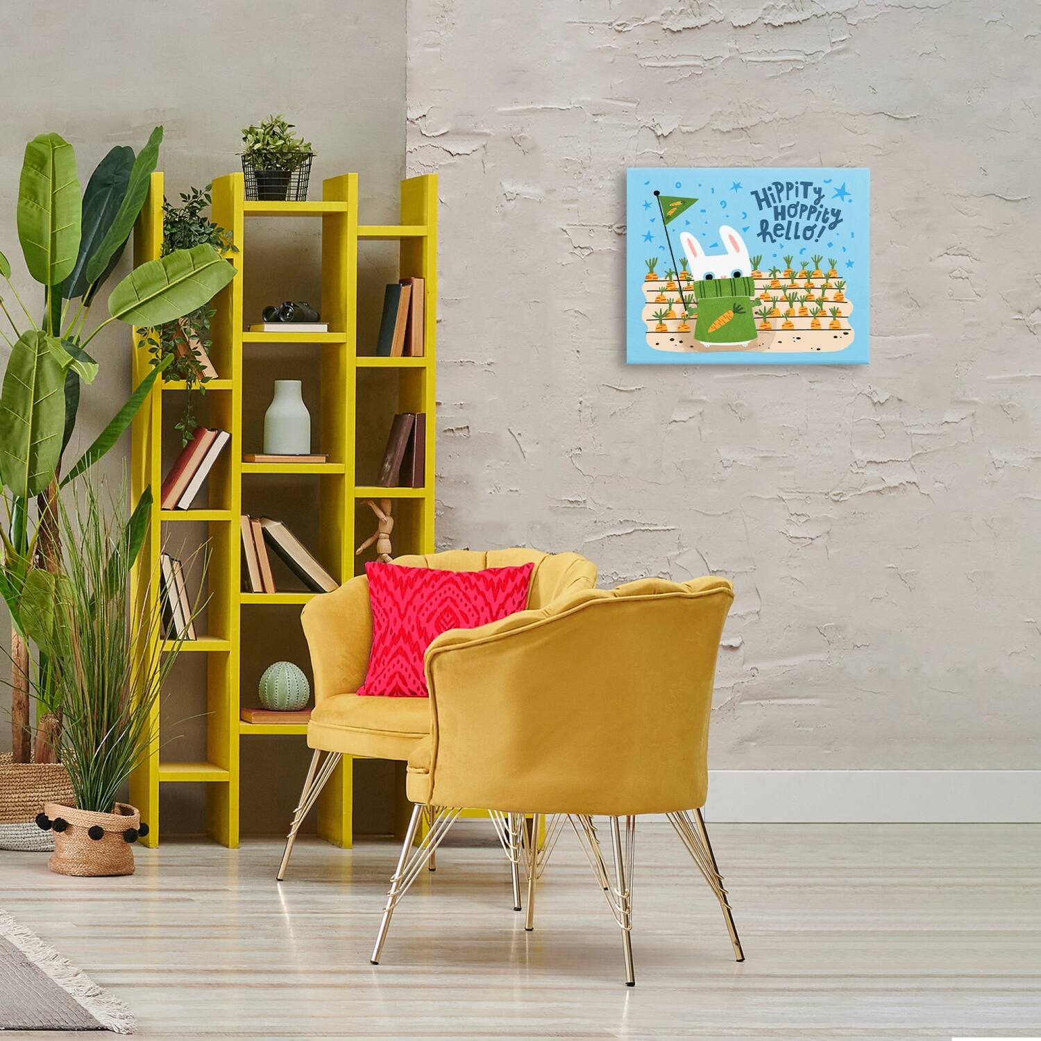 Stupell Industries Hippity Hoppity Hello Bunny Canvas Wall Art