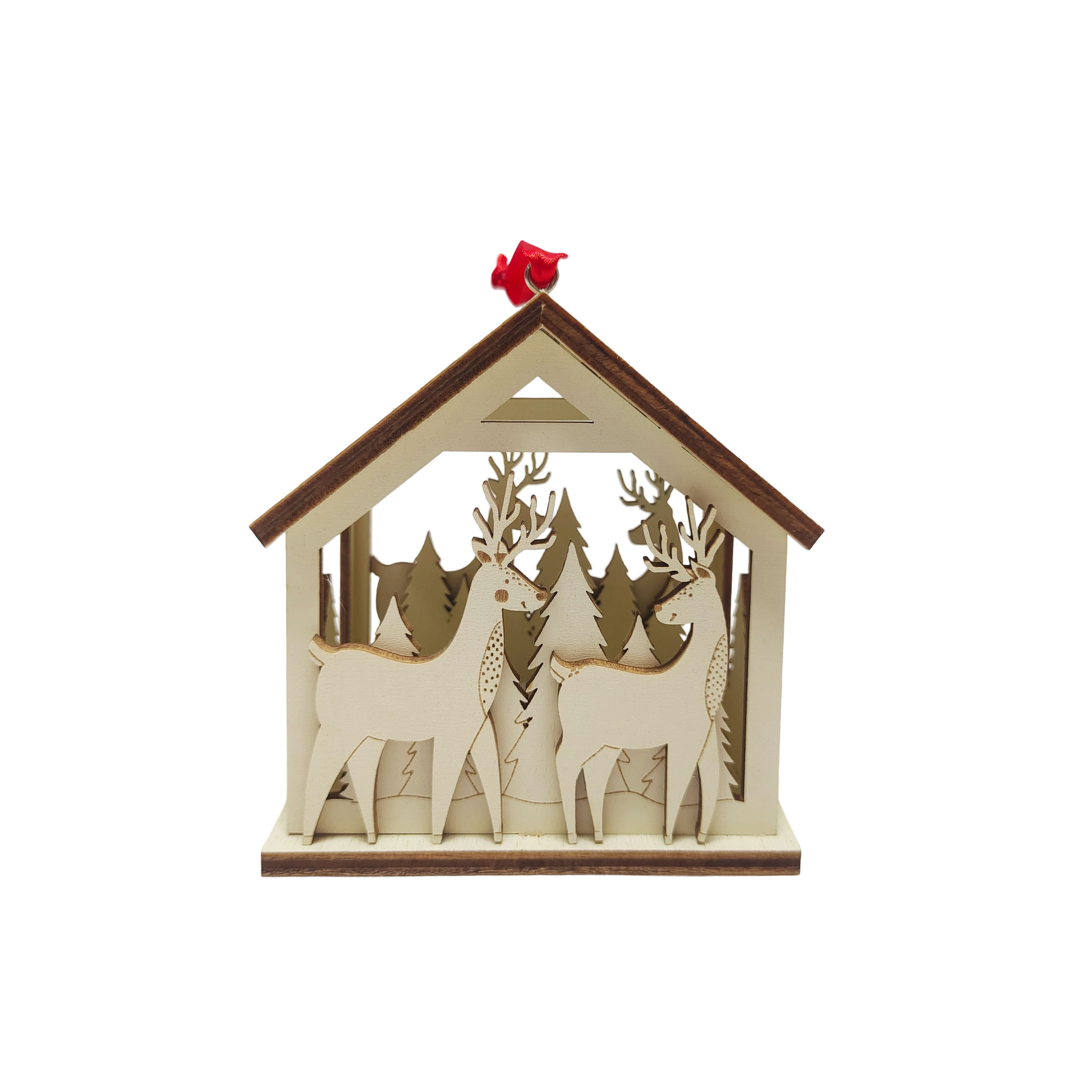 3.75" Unfinished Reindeer Forest House DIY LED Wood Ornament by Make Market®