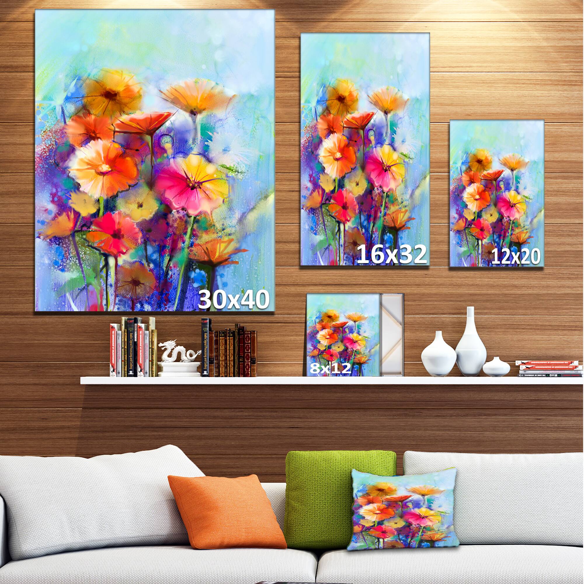 Designart - Abstract Floral Watercolor Painting - Large Floral Canvas Art Print