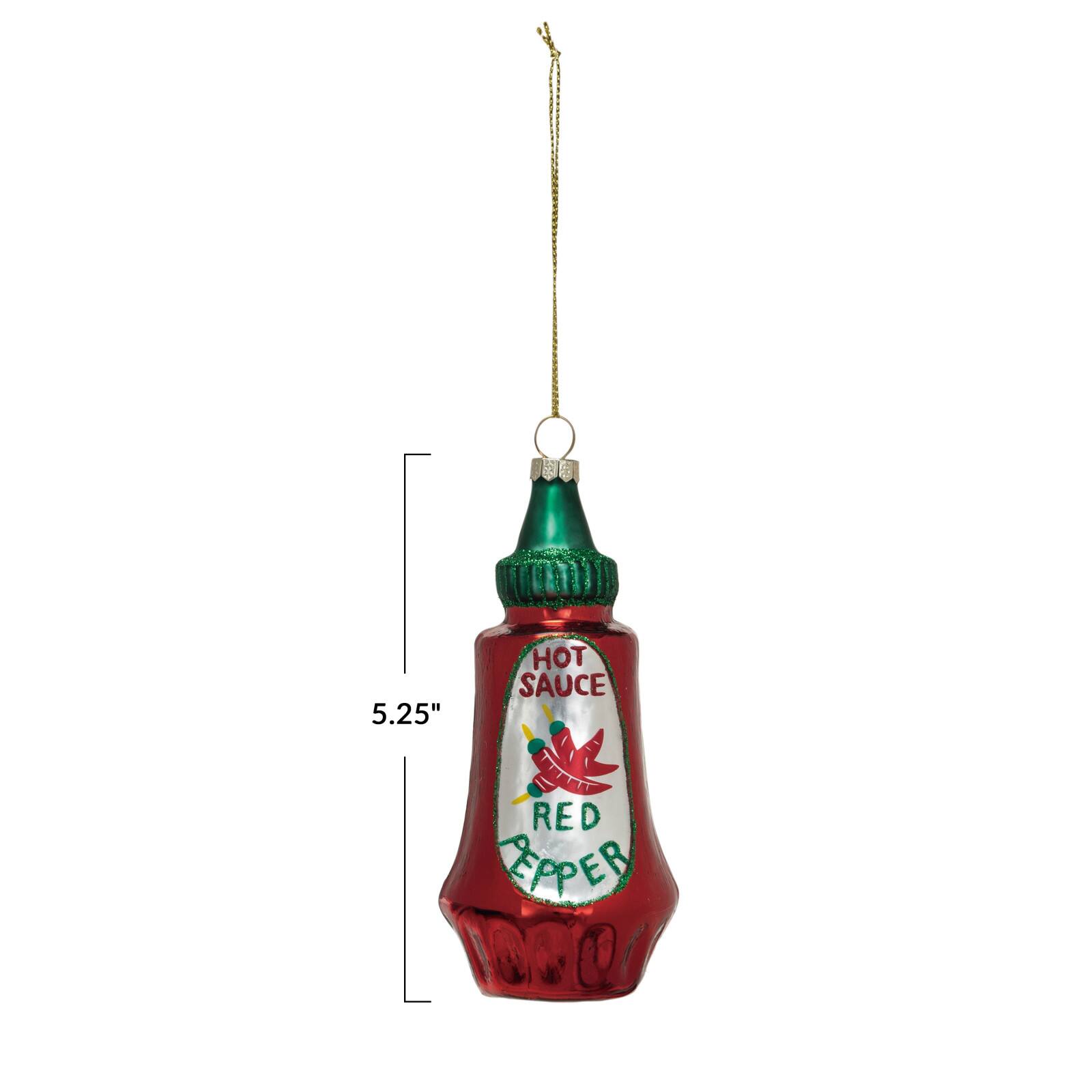 Hello Honey® 5.25" Hand-Painted Glass Hot Sauce Bottle Ornament with Glitter