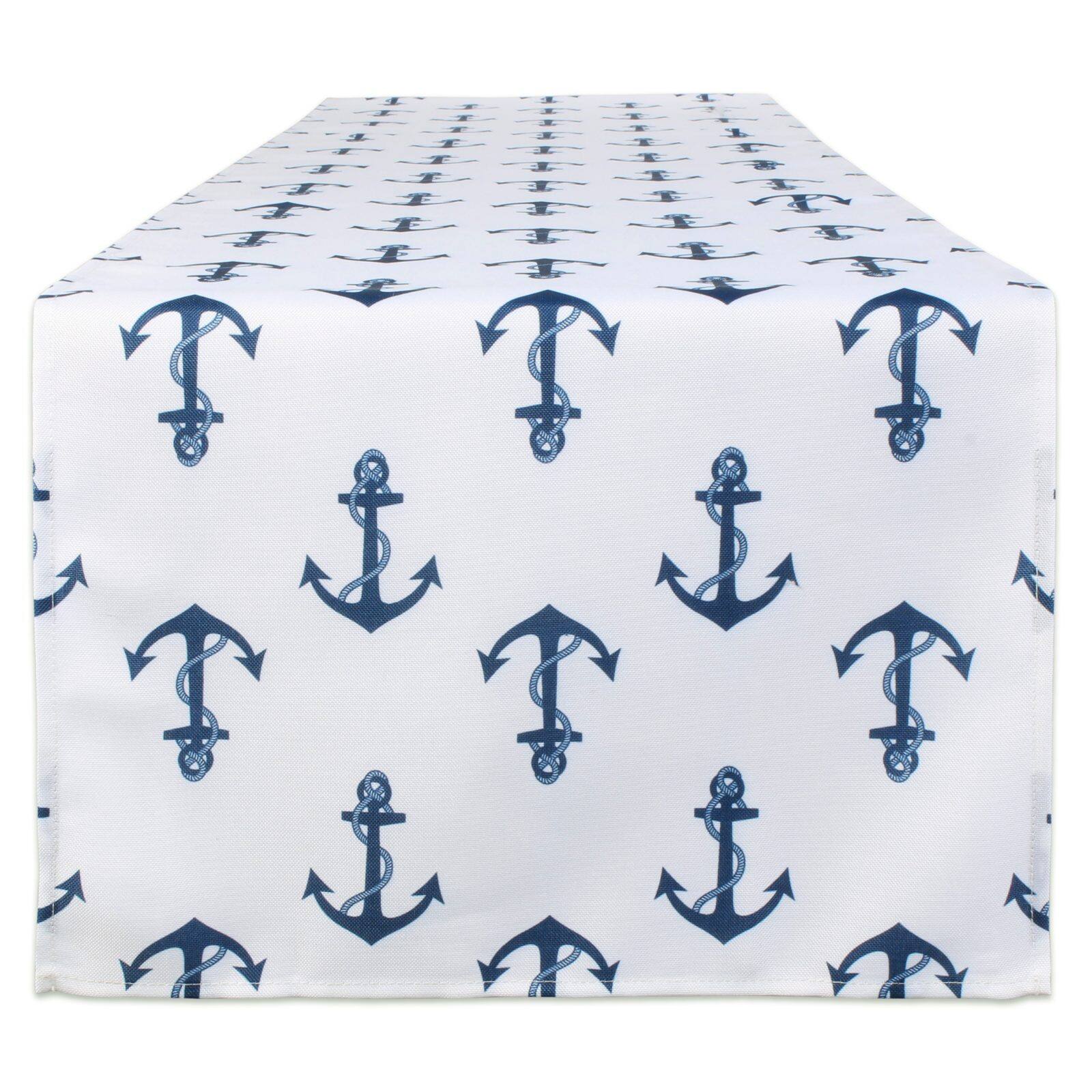 DII® 108" Blue Anchor Print Outdoor Table Runner