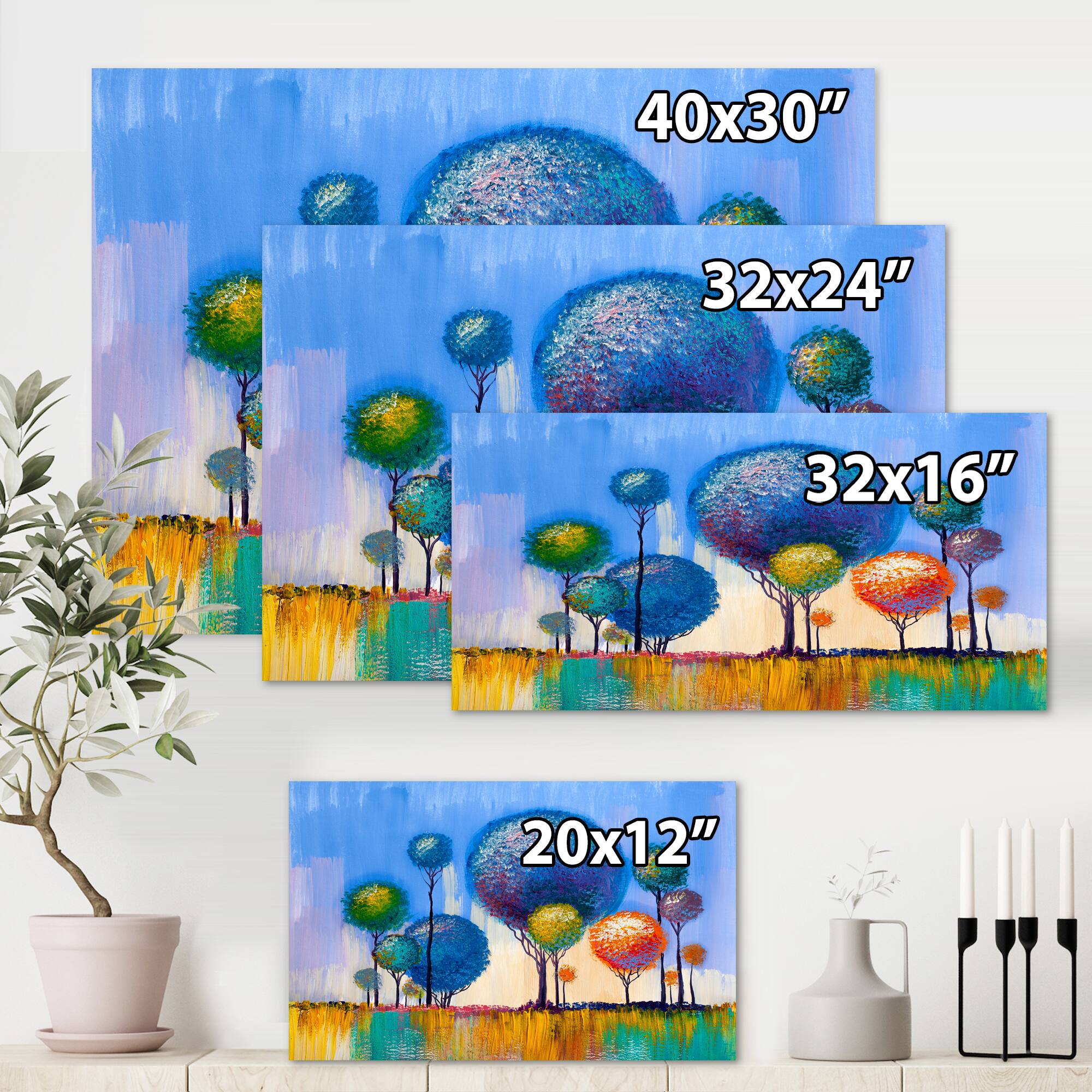 Designart - Colourful Trees Impressionist Landscape I - Modern Canvas Wall Art Print