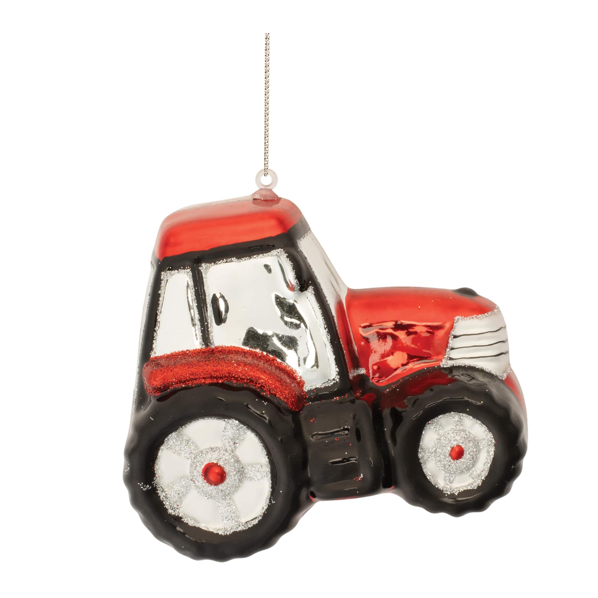 Glittered Glass Tractor Christmas Ornaments, 6ct.