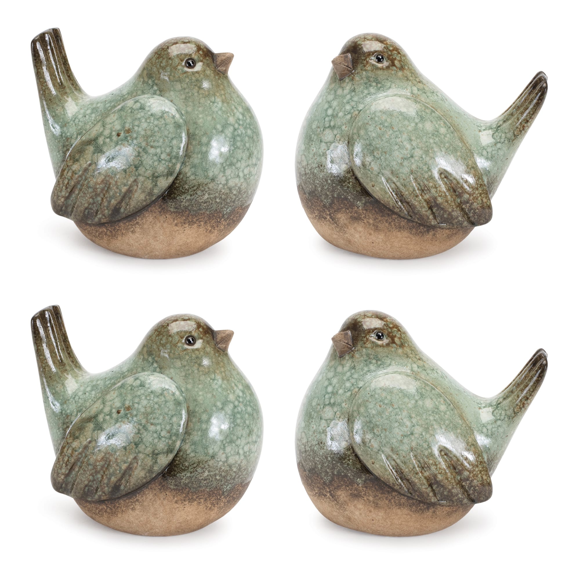 Ceramic Bird Figurines with Unglazed Accents Set