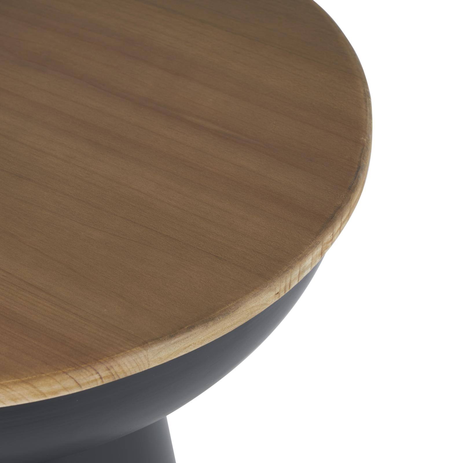 21" Black Metal Pedestal Accent Table with Brown Wood Tabletop