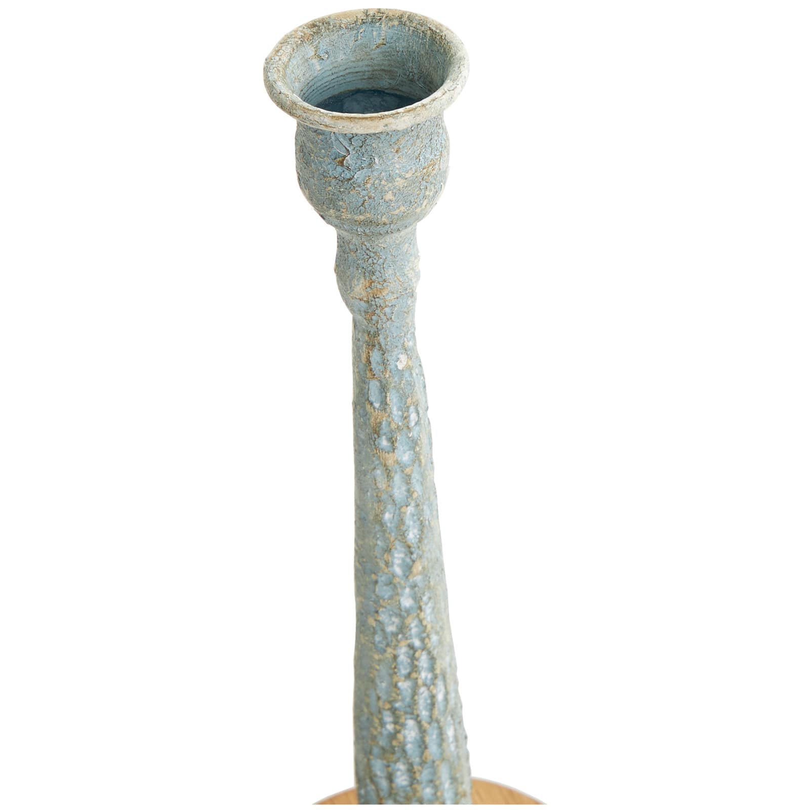 Light Blue Metal Textured Tapered Candle Holder Set