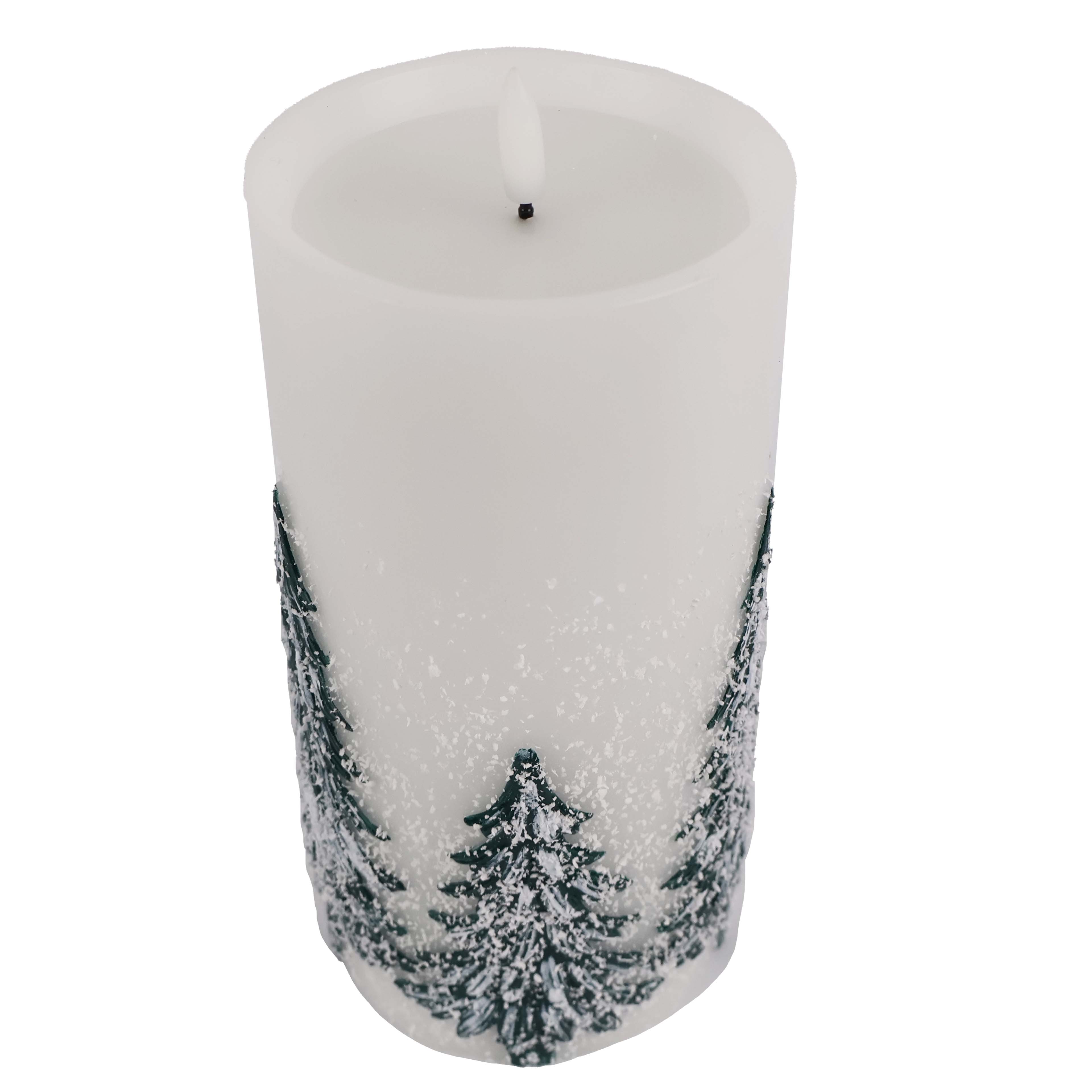8&#x22; Flocked Trees LED Wax Pillar Candle by Ashland&#xAE;