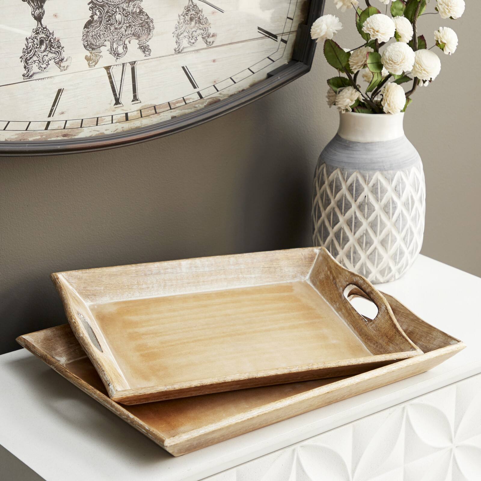 Brown Mango Wood Traditional Tray Set