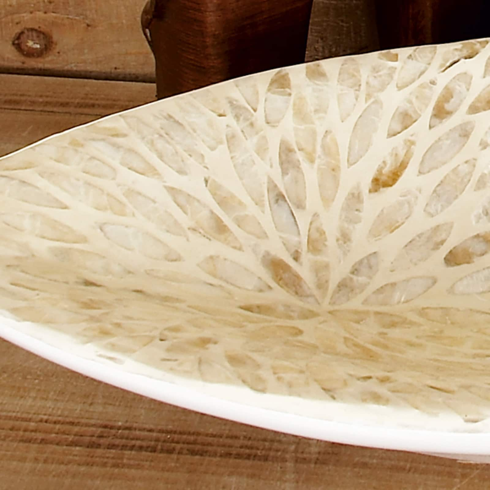 22&#x22; White Mother of Pearl Coastal Tray