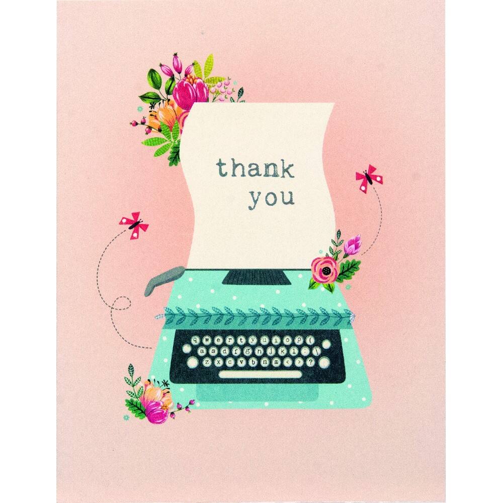JAM Paper 'Go Green' Floral Typewriter Thank You Card Set, 16ct.