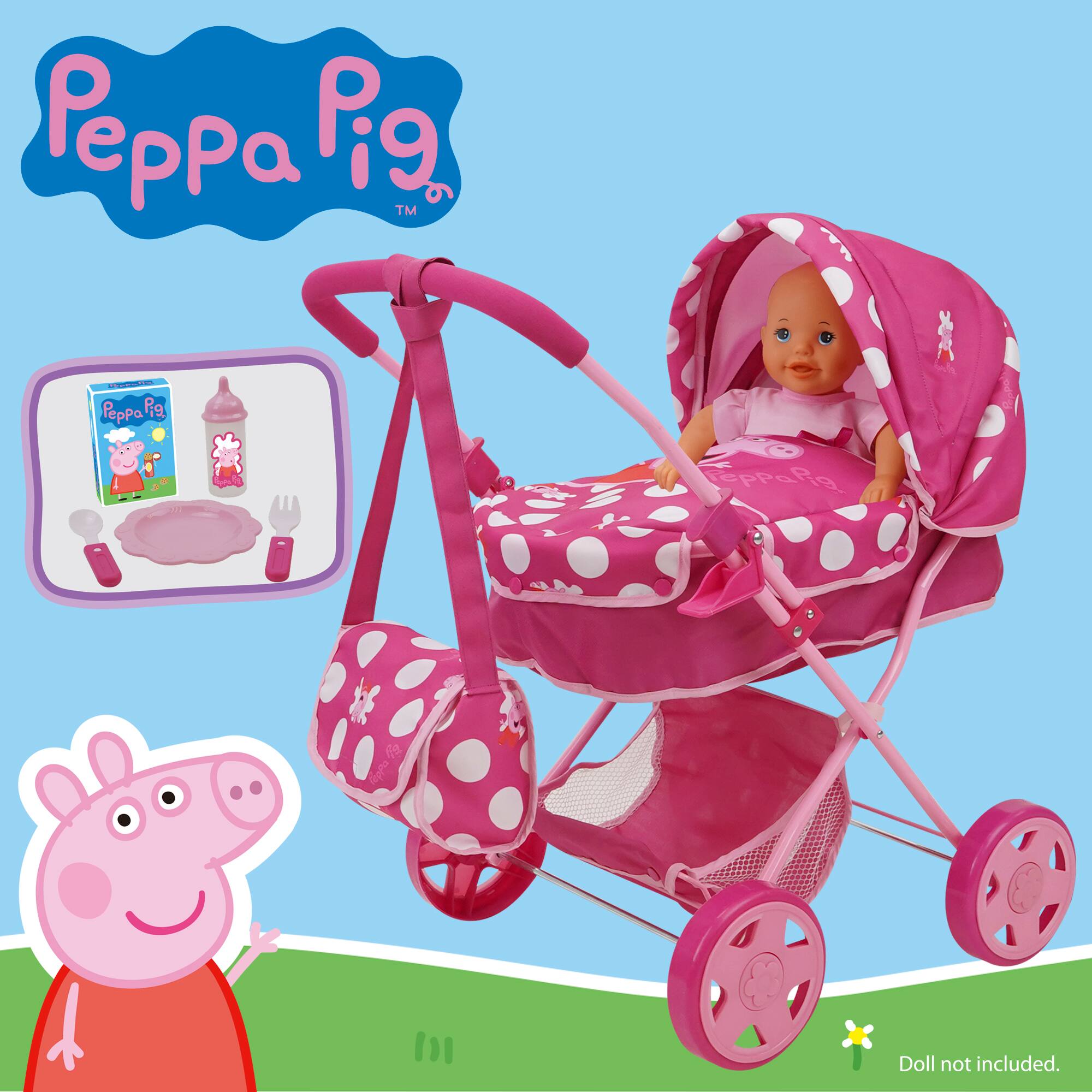 509 Crew Peppa Pig&#x2122; Pink and White Dots Baby Classic Doll Pram Set