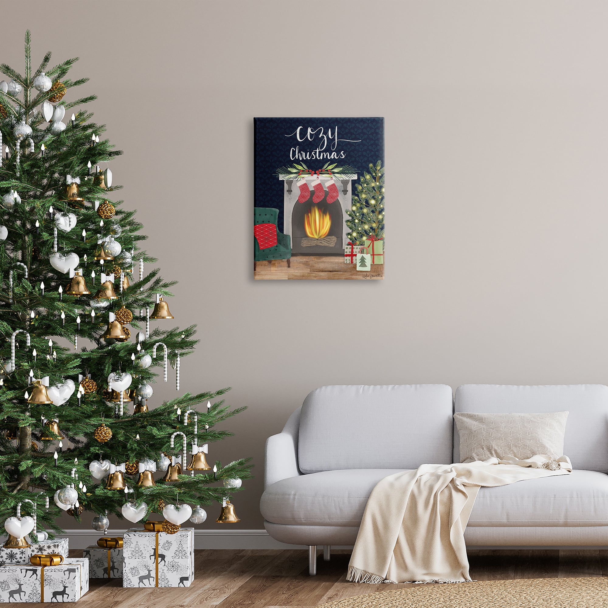 Stupell Industries Cozy Christmas Fireplace Mantel Canvas Wall Art
