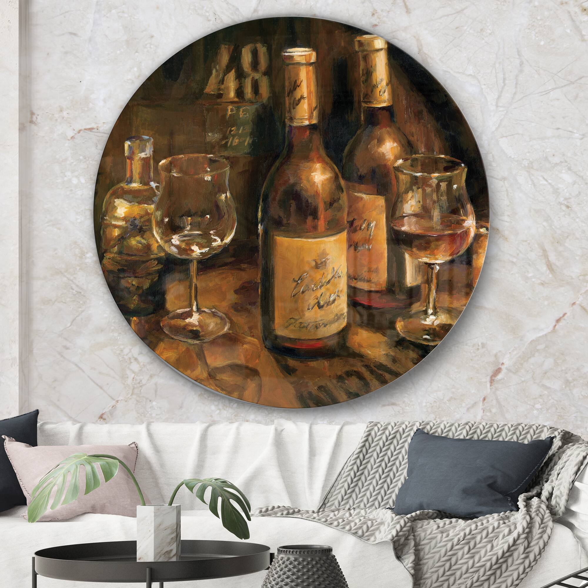 Designart - Vintage Wine Cellar - Traditional Metal Circle Wall Art