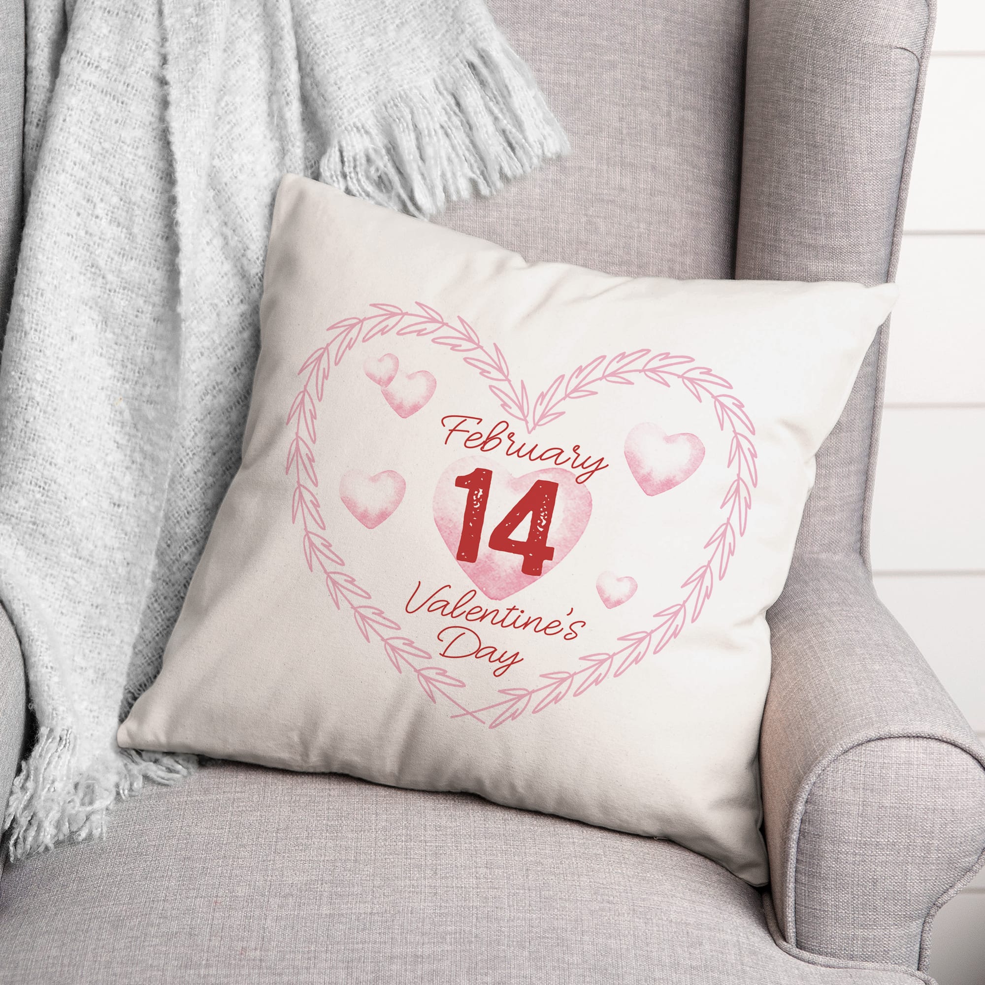 Valentine's Day Calendar Wreath Throw Pillow