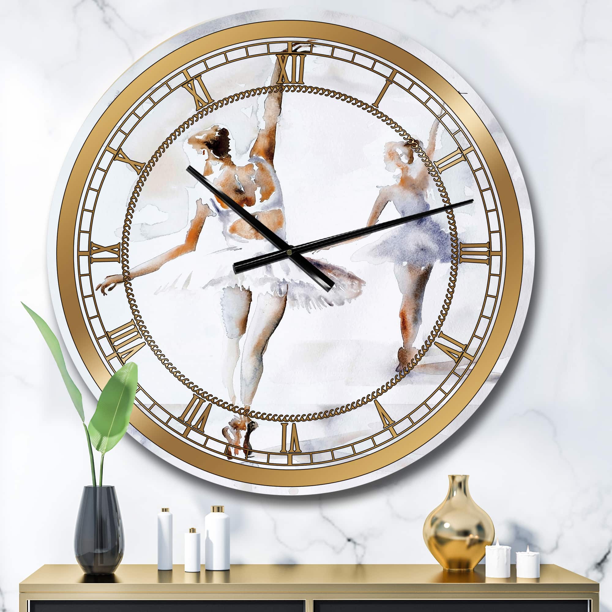 Designart 'Watercolors Ballerinas Dance Ii Glam Wall Clock