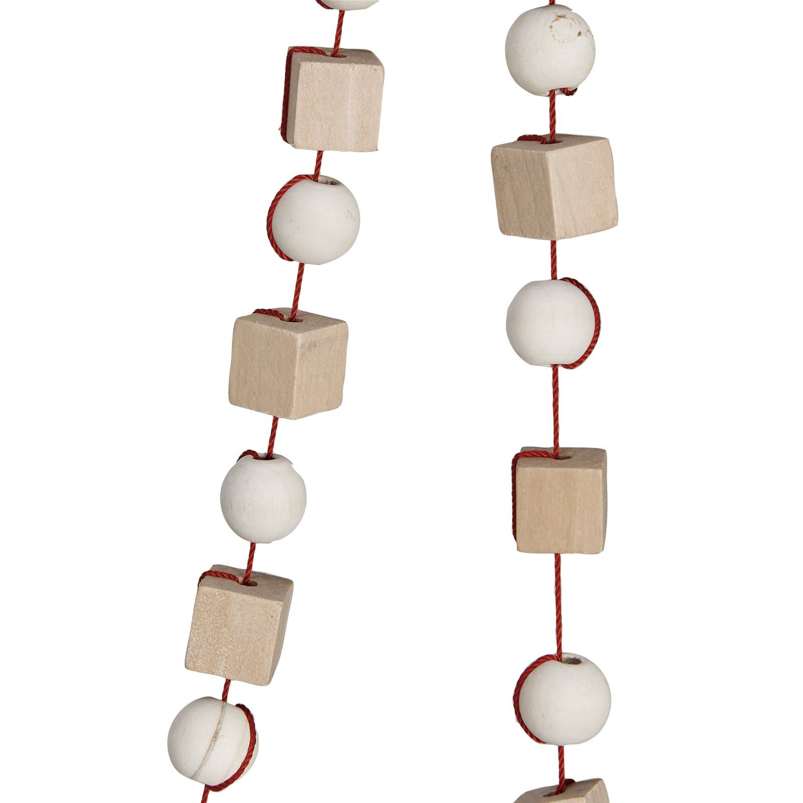 Hello Honey&#xAE; 6ft. Paulownia Wood Mixed Shapes Beads &#x26; Red String Garland