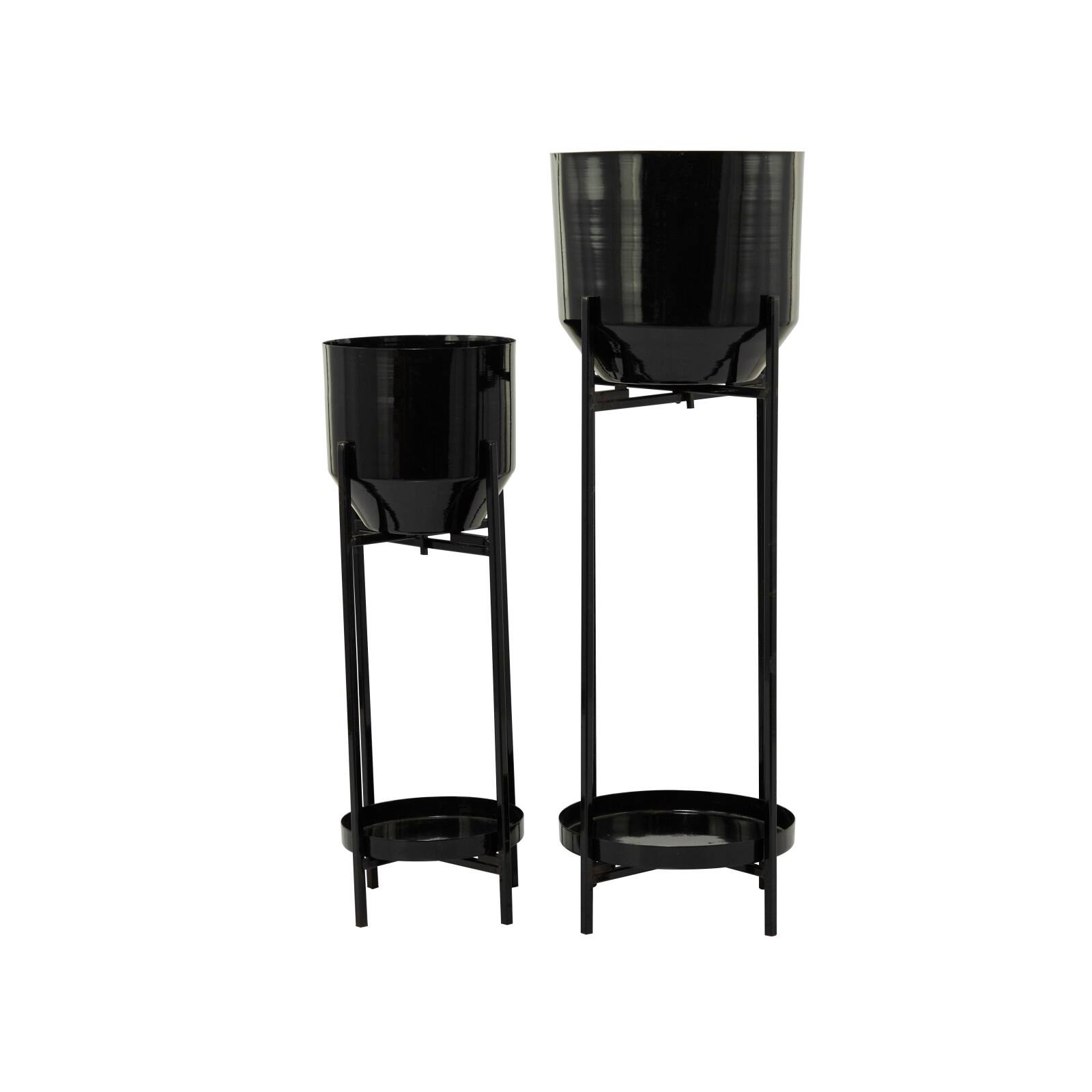 Black Metal Modern Planter, Set of 2" 31", 24"
