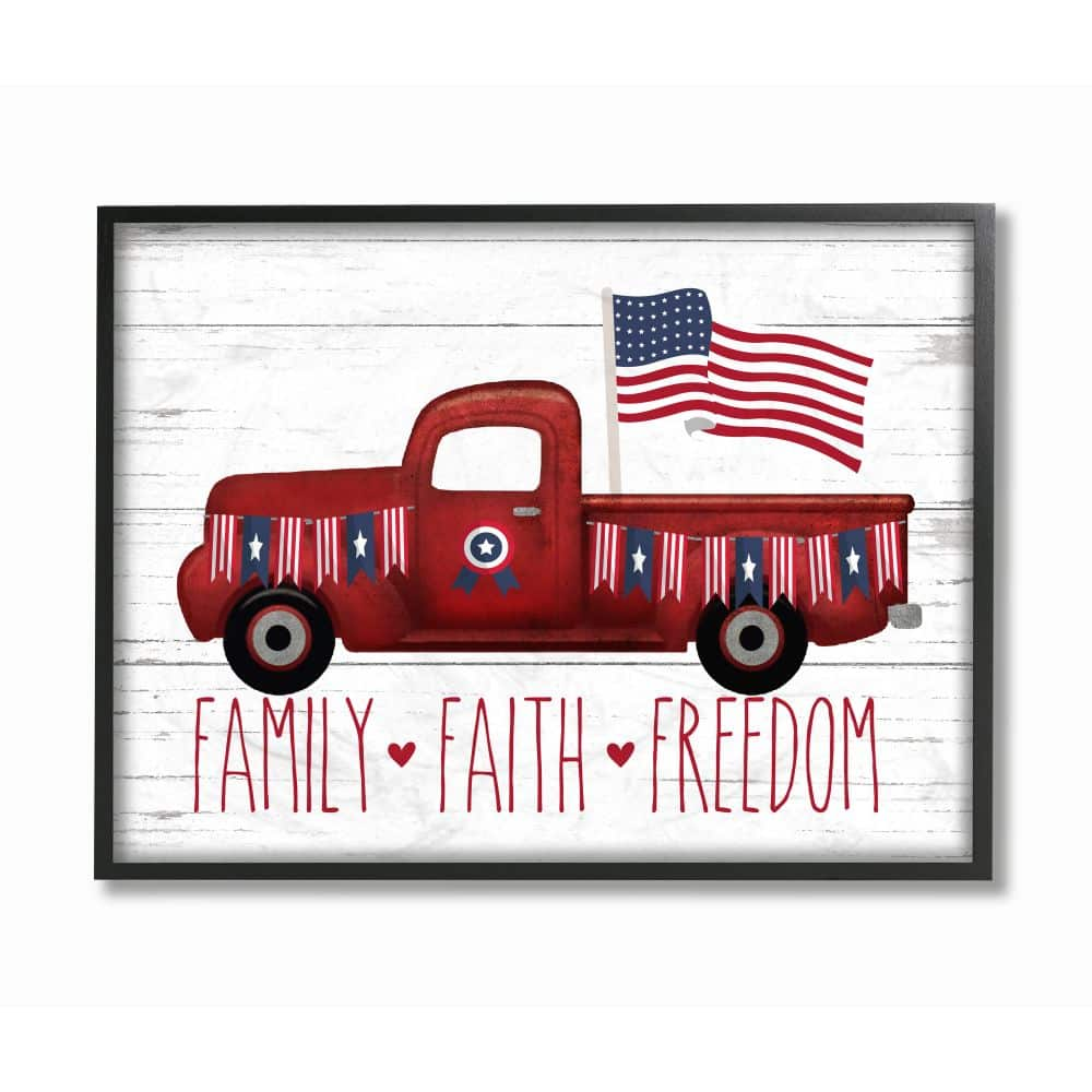 Stupell Industries Rustic Faith Family Freedom Patriotic Quote Americana Truck Framed Wall Art