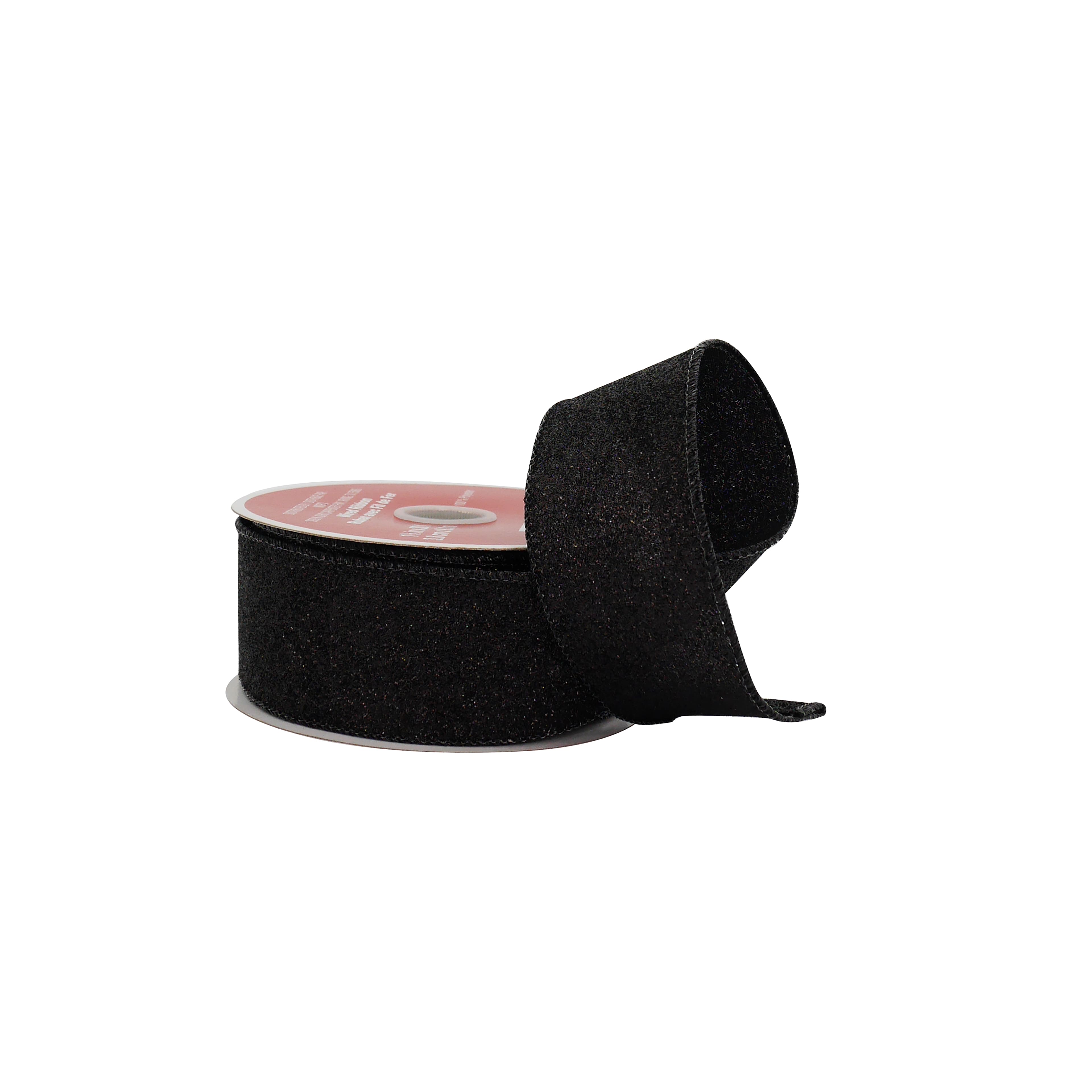 1.5&#x22; x 30ft. Black Glitter Wired Taffeta Ribbon by Celebrate It&#xAE;