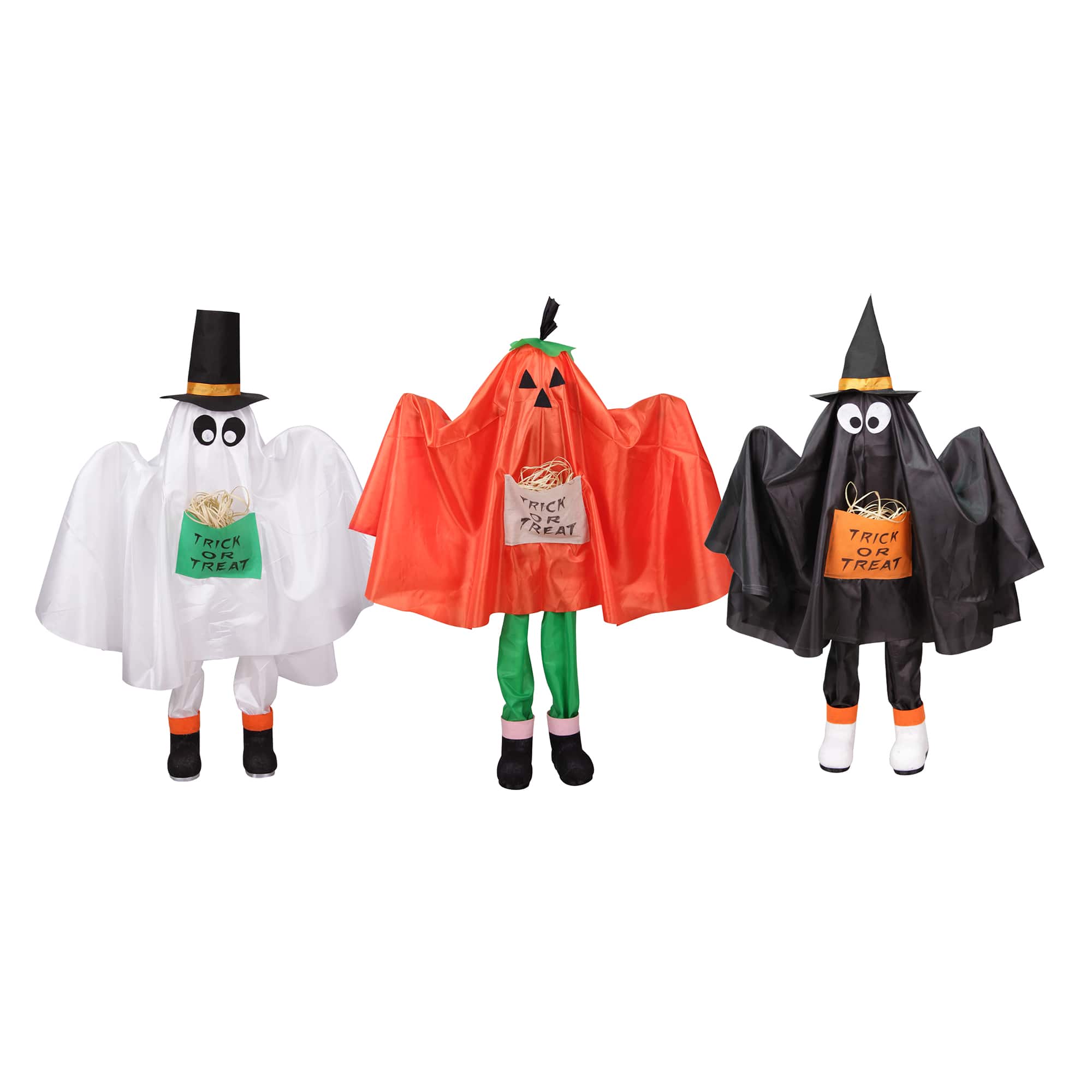 Ghost, Pumpkin &#x26; Bat Standing Halloween Kid Figures Set