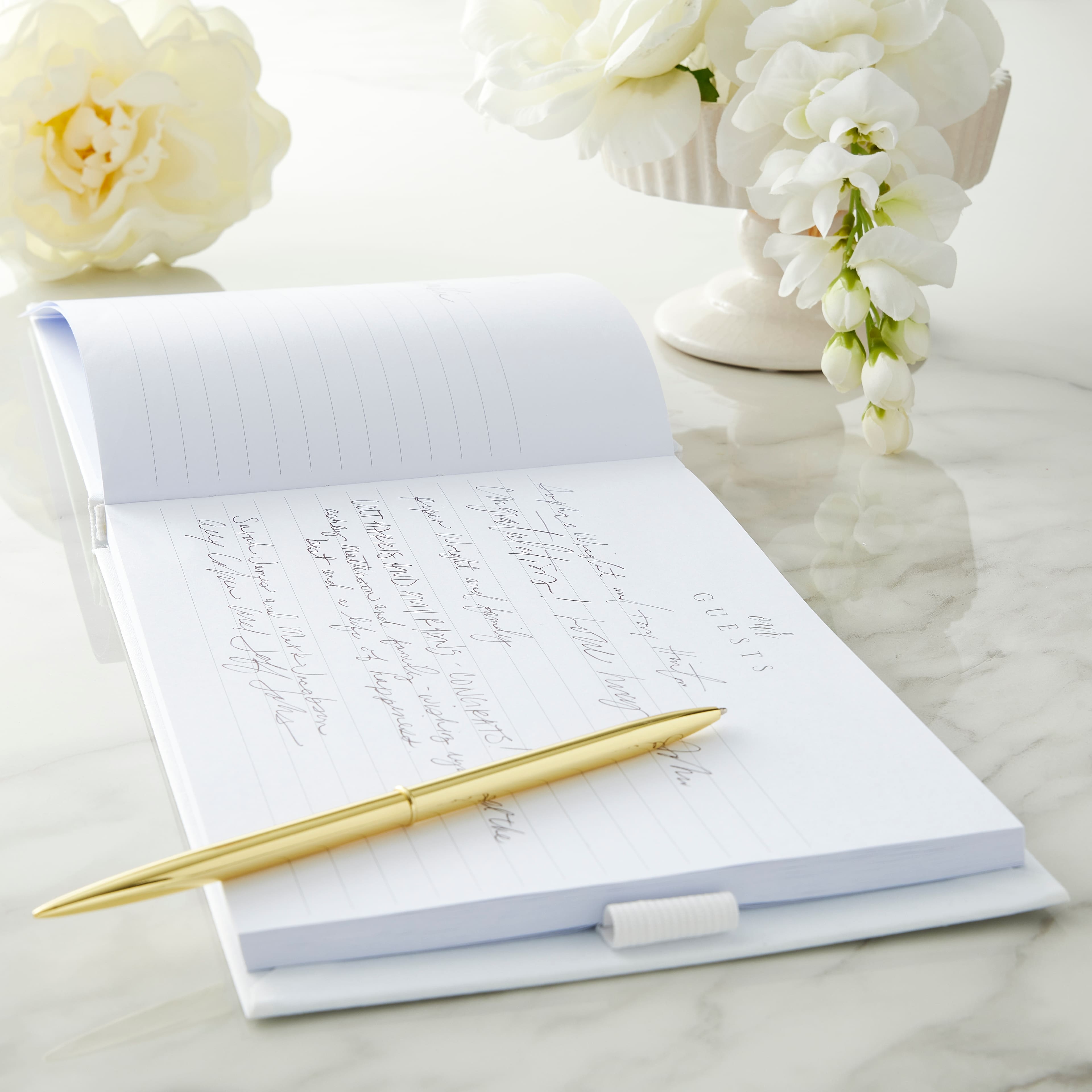 White & Gold Guest Book & Pen Set by Celebrate It™