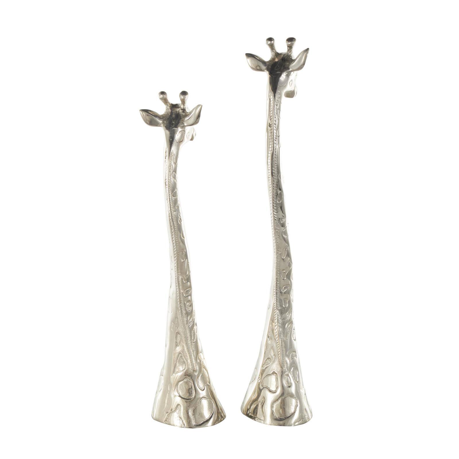 Silver Textured Metal Giraffe Sculpture Set