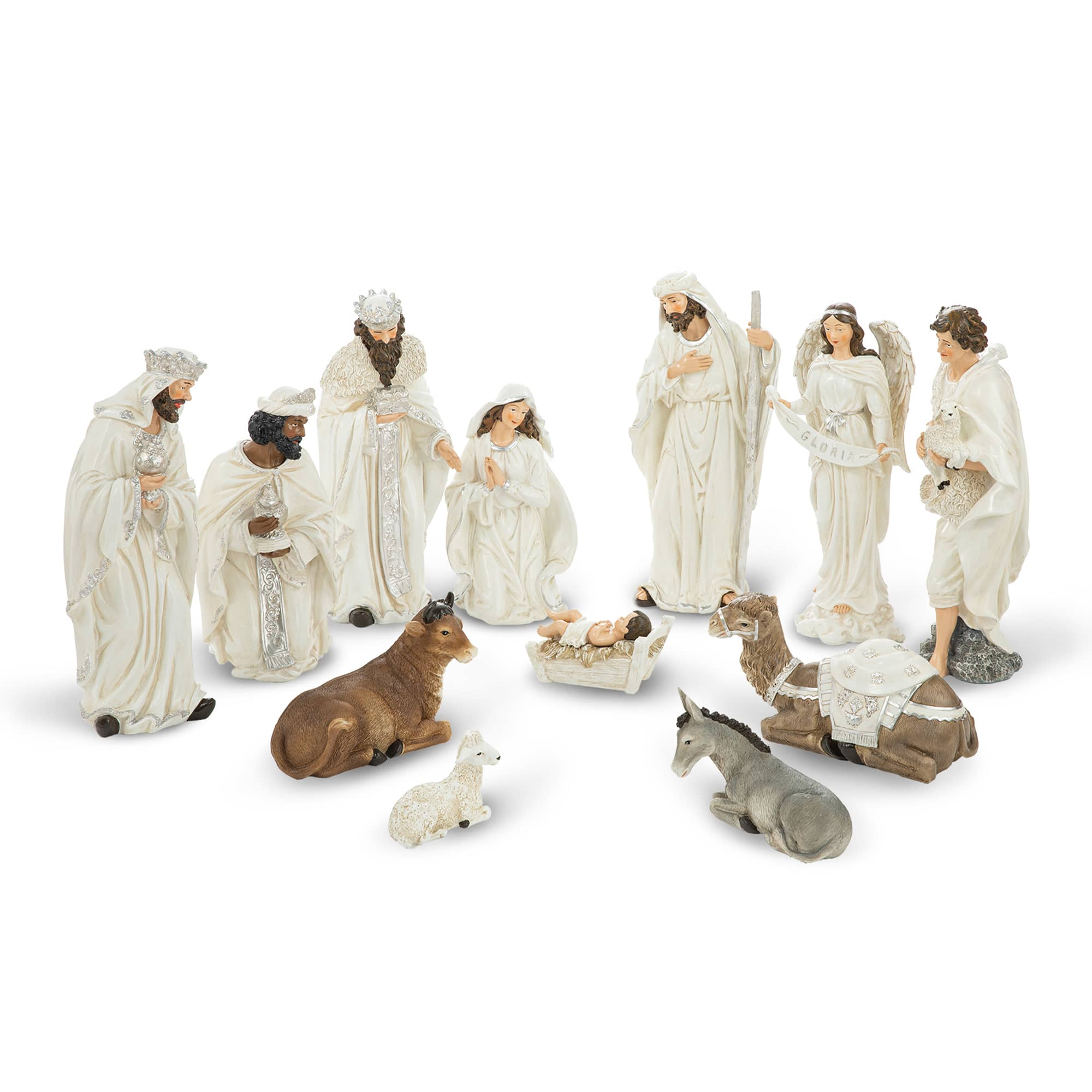 Glitzhome&#xAE; 12 Piece Oversized Ivory Nativity Figurine Set 