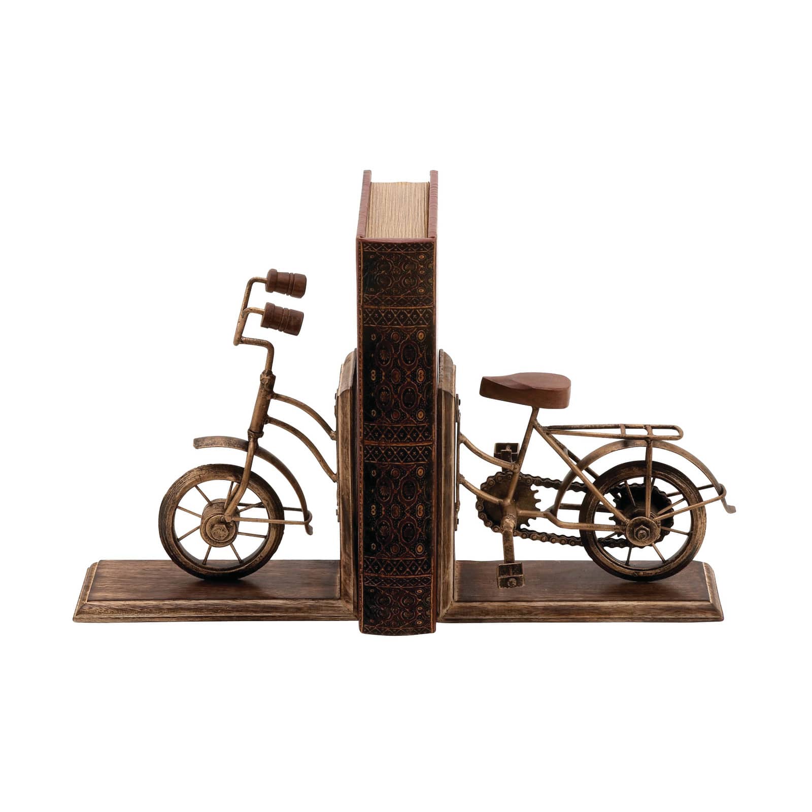 9&#x22; Brass &#x26; Wood Vintage Bicycle Bookends
