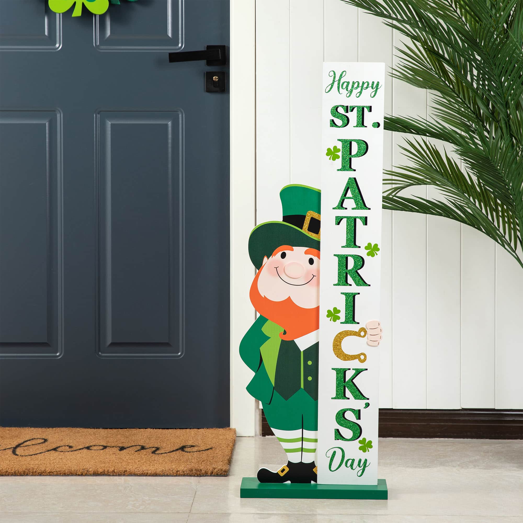 Glitzhome® 36" Wooden Leprechaun Happy St. Patrick's Day Porch Décor