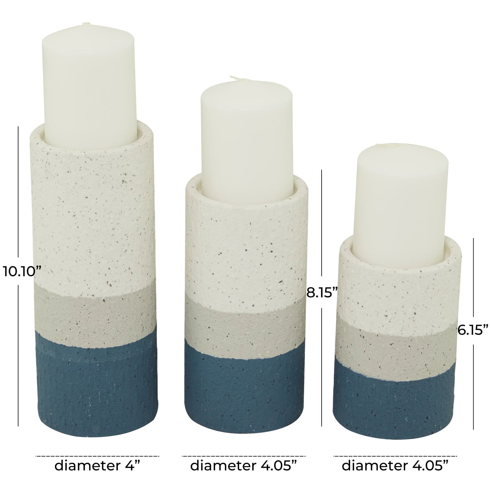 The Novogratz Blue Metal Striped Pillar Candle Holder Set
