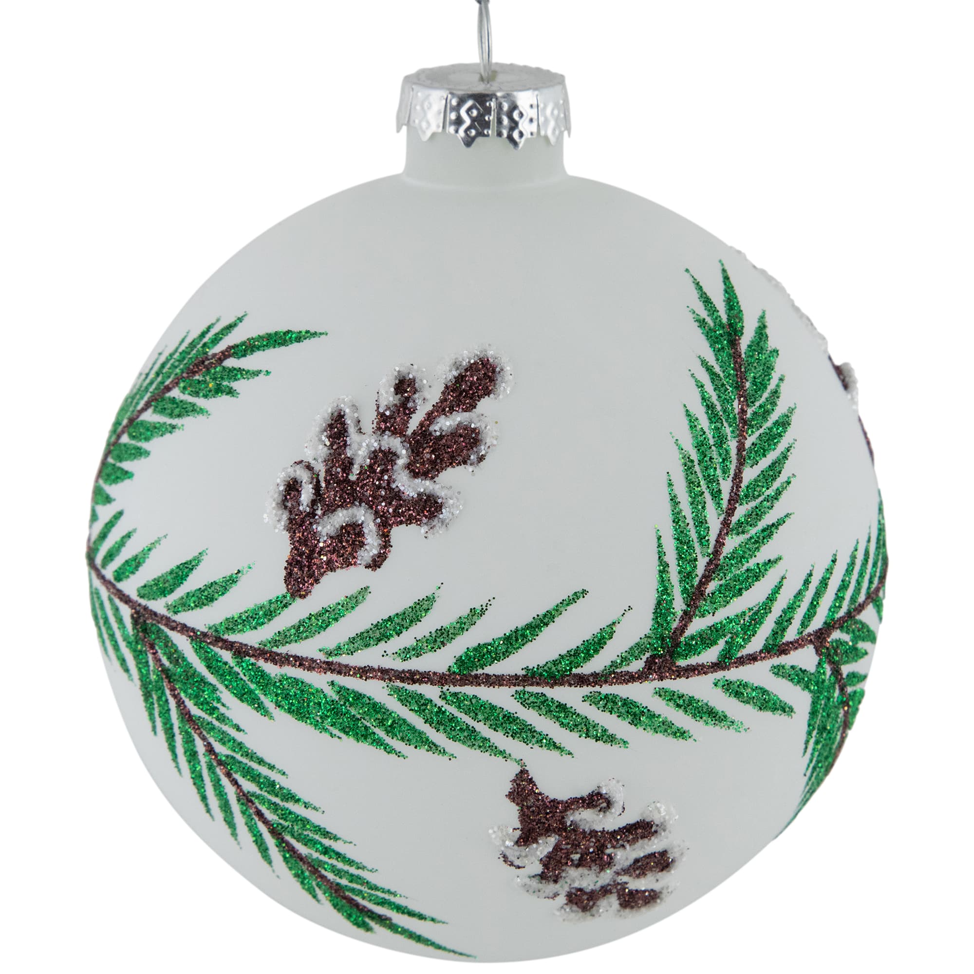 Glittered Glass Ball Christmas Ornaments with Pine Cones  - 4&#x22; (100mm) - 4ct