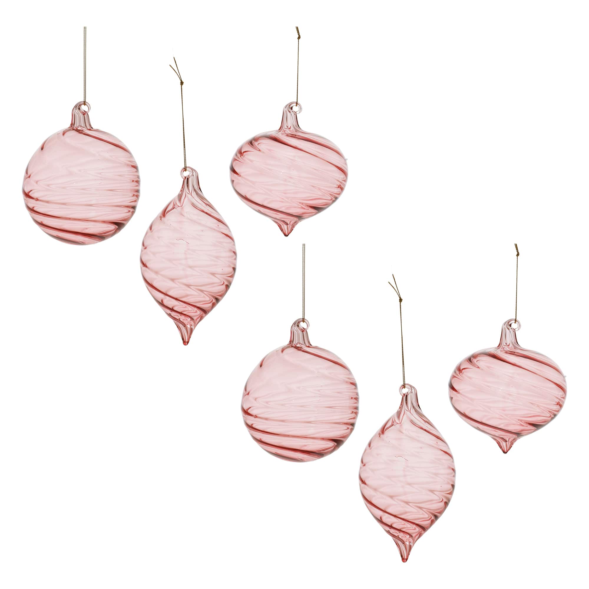 Pink Swirled Glass Ornament Set