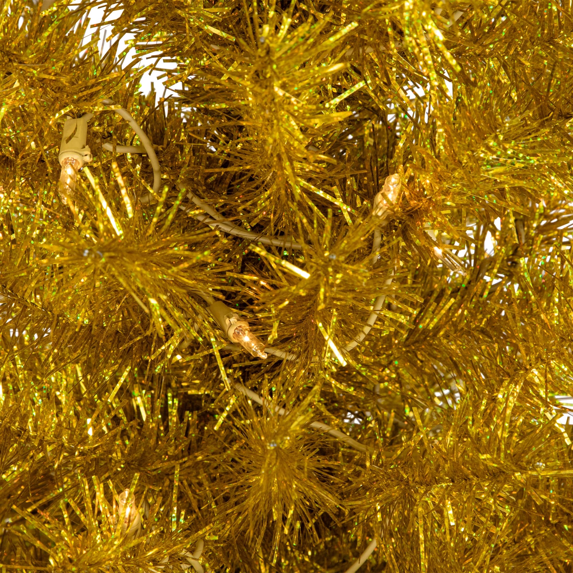 4ft. Pre-Lit Gold Iridescent Tinsel Slim Artificial Christmas Tree, Clear Lights
