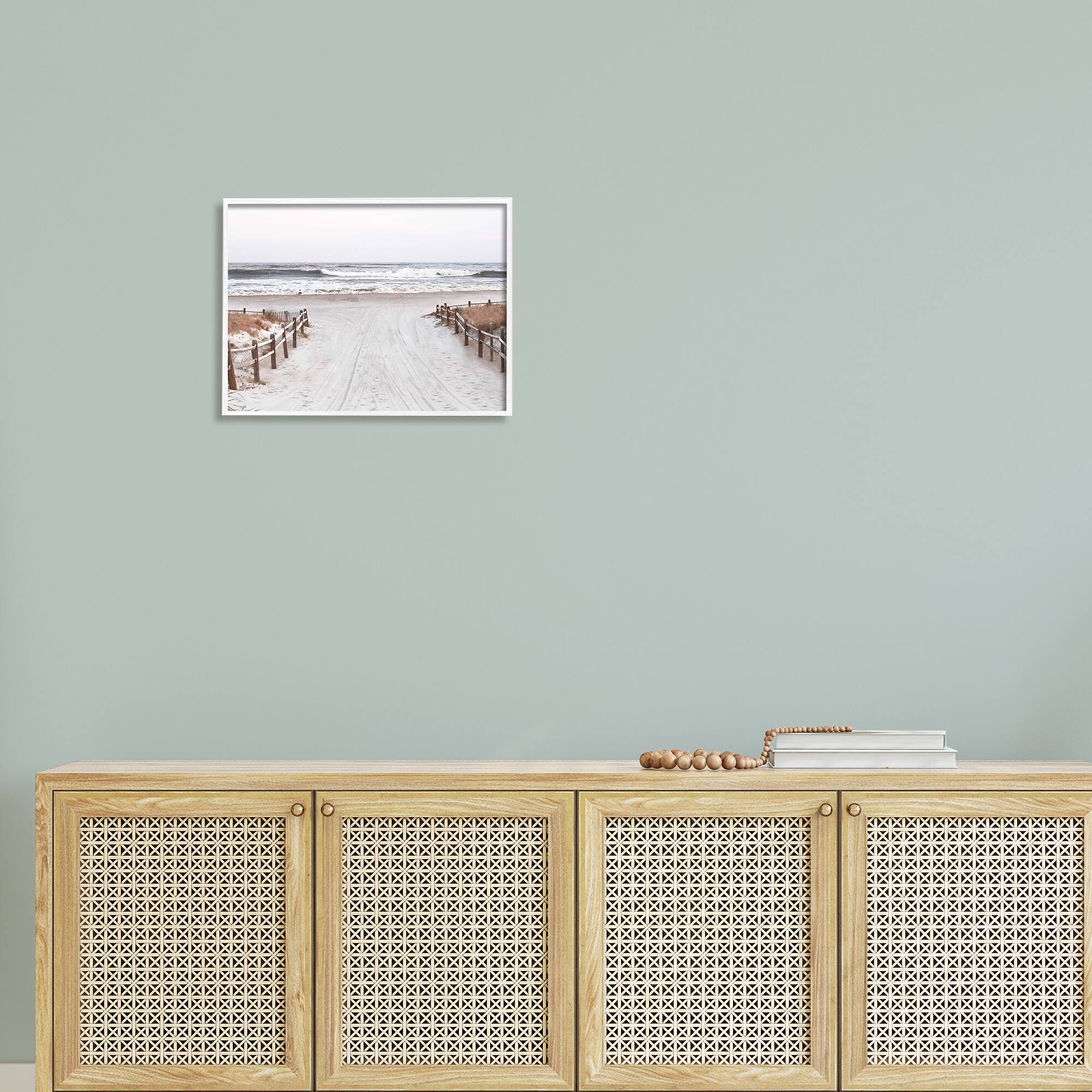 Stupell Industries Beach Wave Shoreline Foggy Horizon Framed Giclee Art