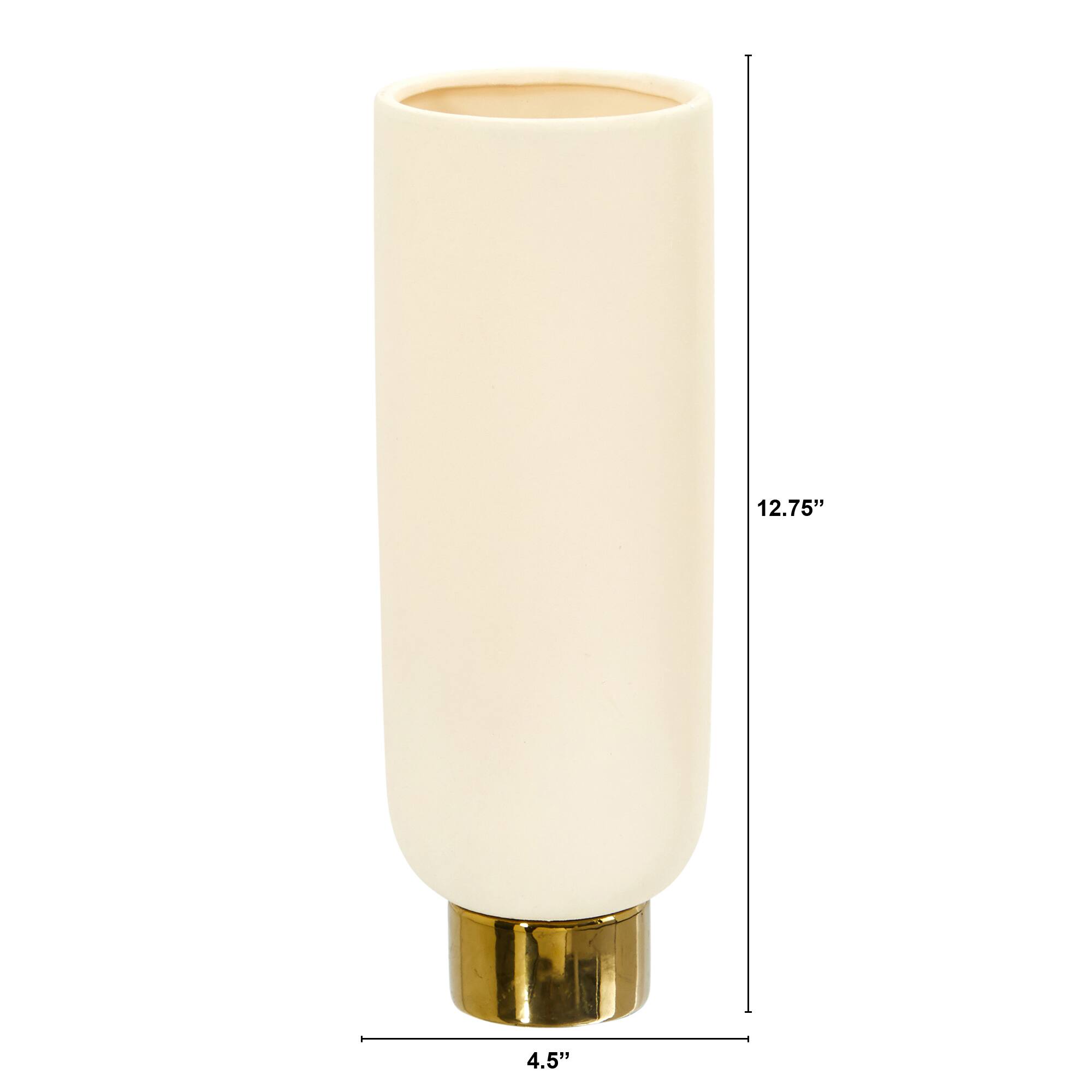 12.75&#x22; Elegance Ceramic Cylinder Vase with Gold Accents