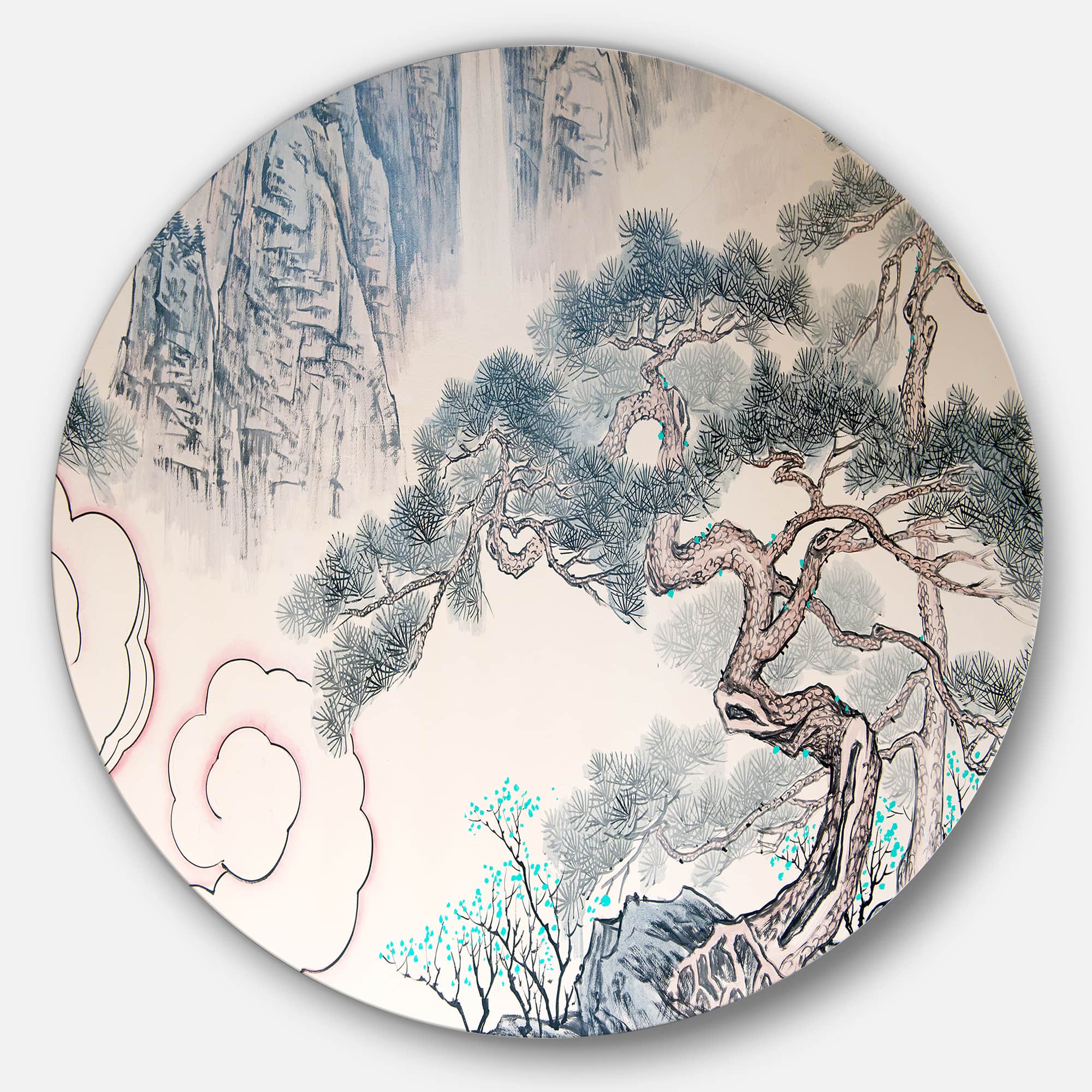 Designart - Chinese Blue Tree Art&#x27; Disc Floral Metal Artwork