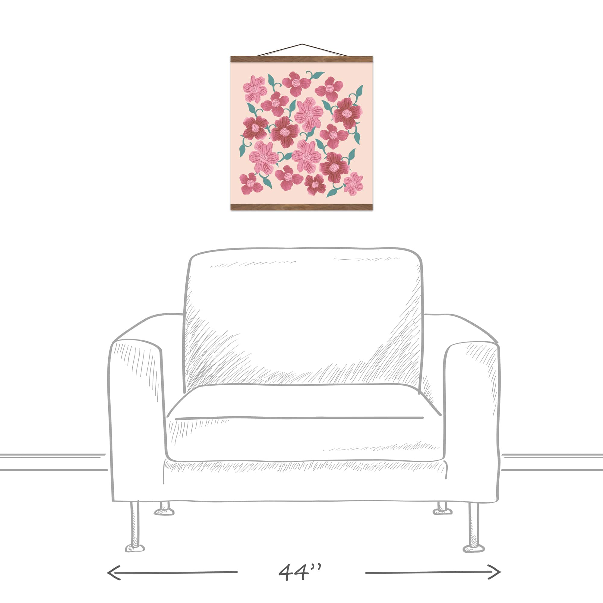 Pink Florals 16" x 16" Teak Hanging Canvas