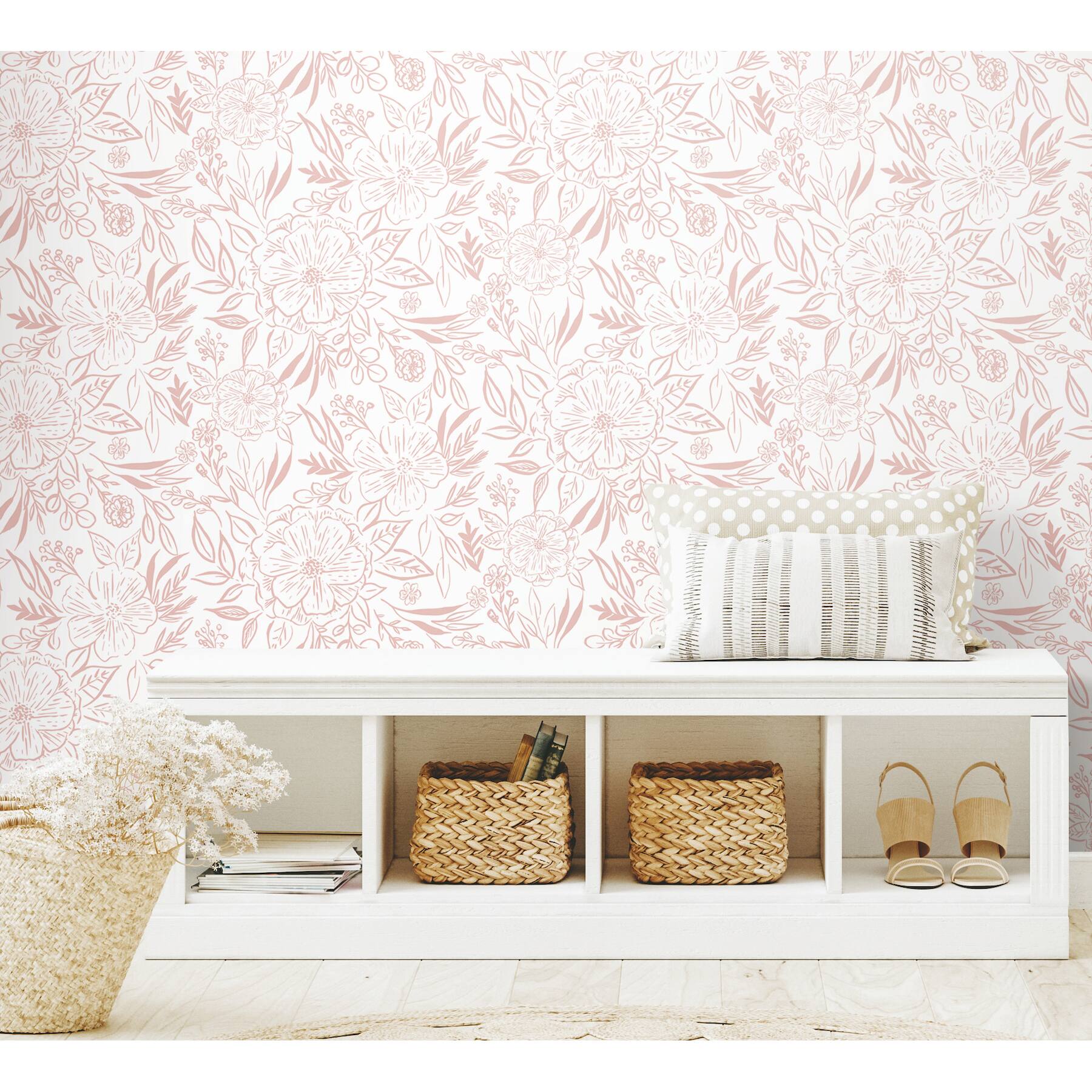 RoomMates Pink & White Floral Sketch Peel & Stick Wallpaper
