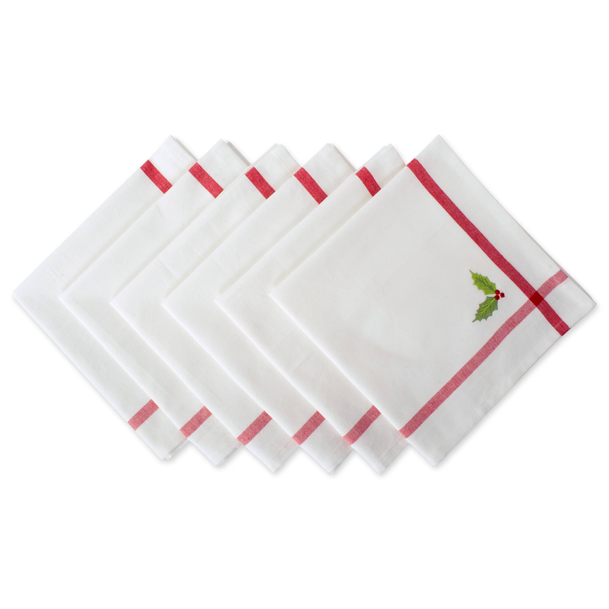 DII&#xAE; White Embroidered Holly Corner With Border Napkins, 6ct.