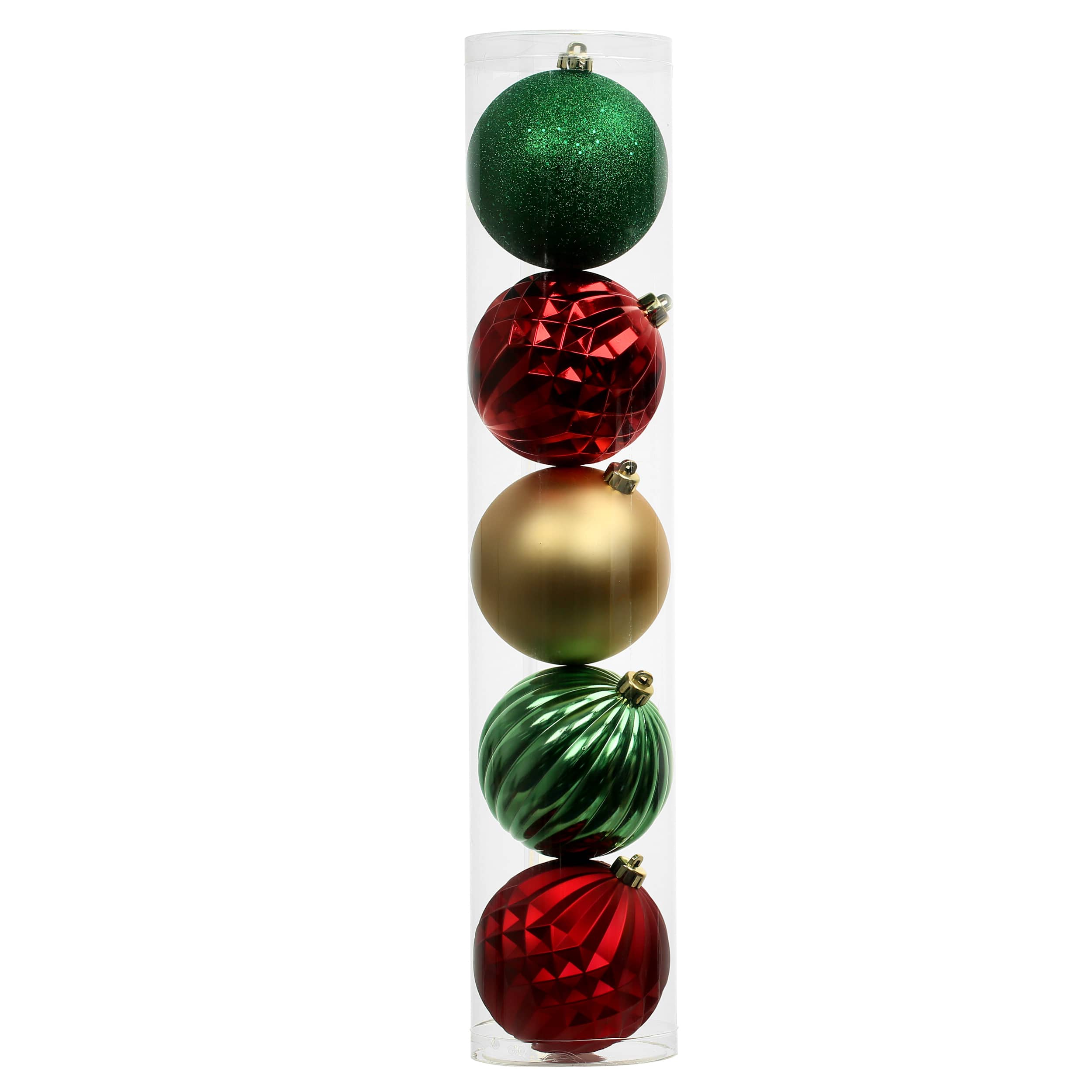 5 Pack 150mm Red, Green &#x26; Gold Shatterproof Ball Ornaments by Ashland&#xAE;