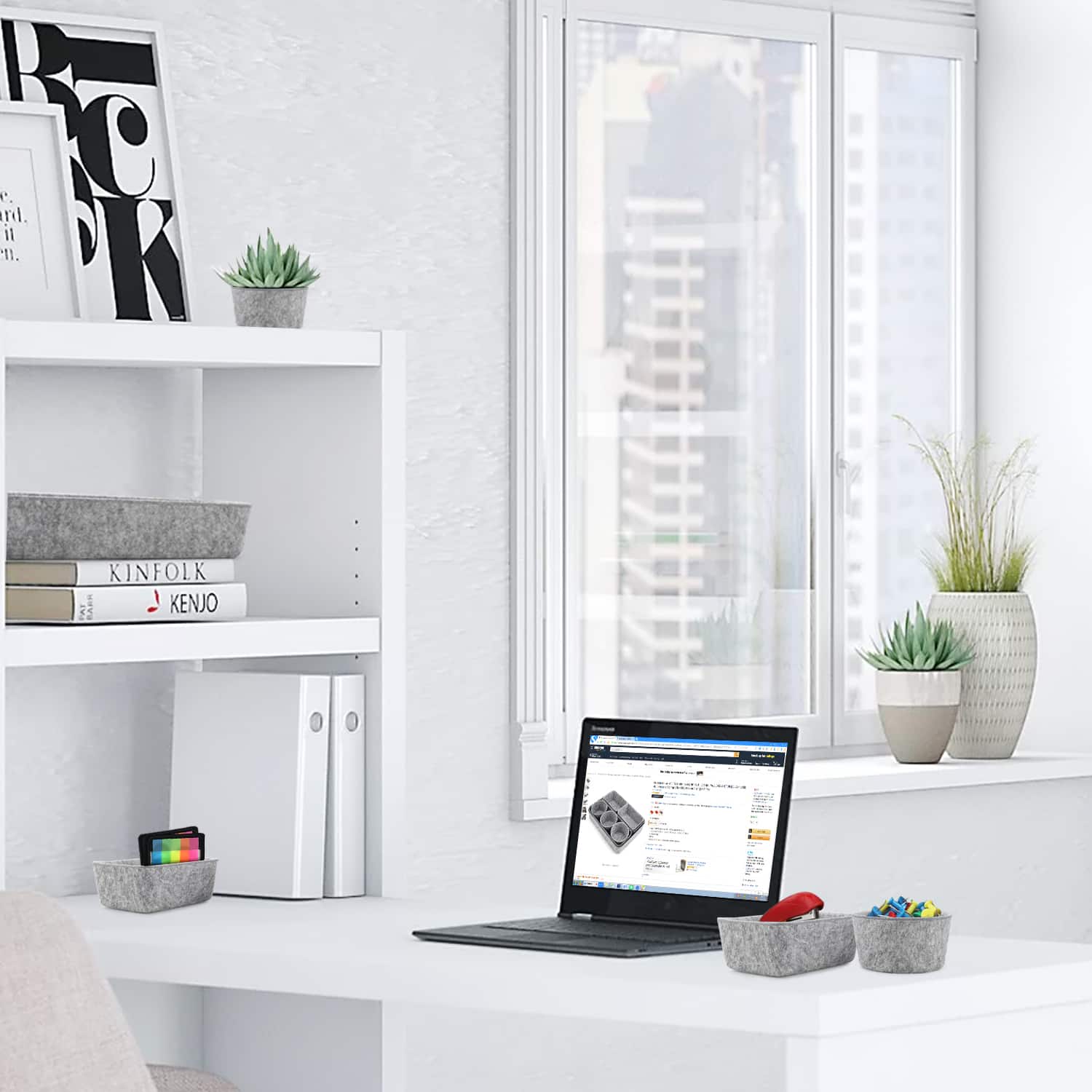 Welaxy 8 Piece Felt Round Cups & Trays Drawer Organizer Set