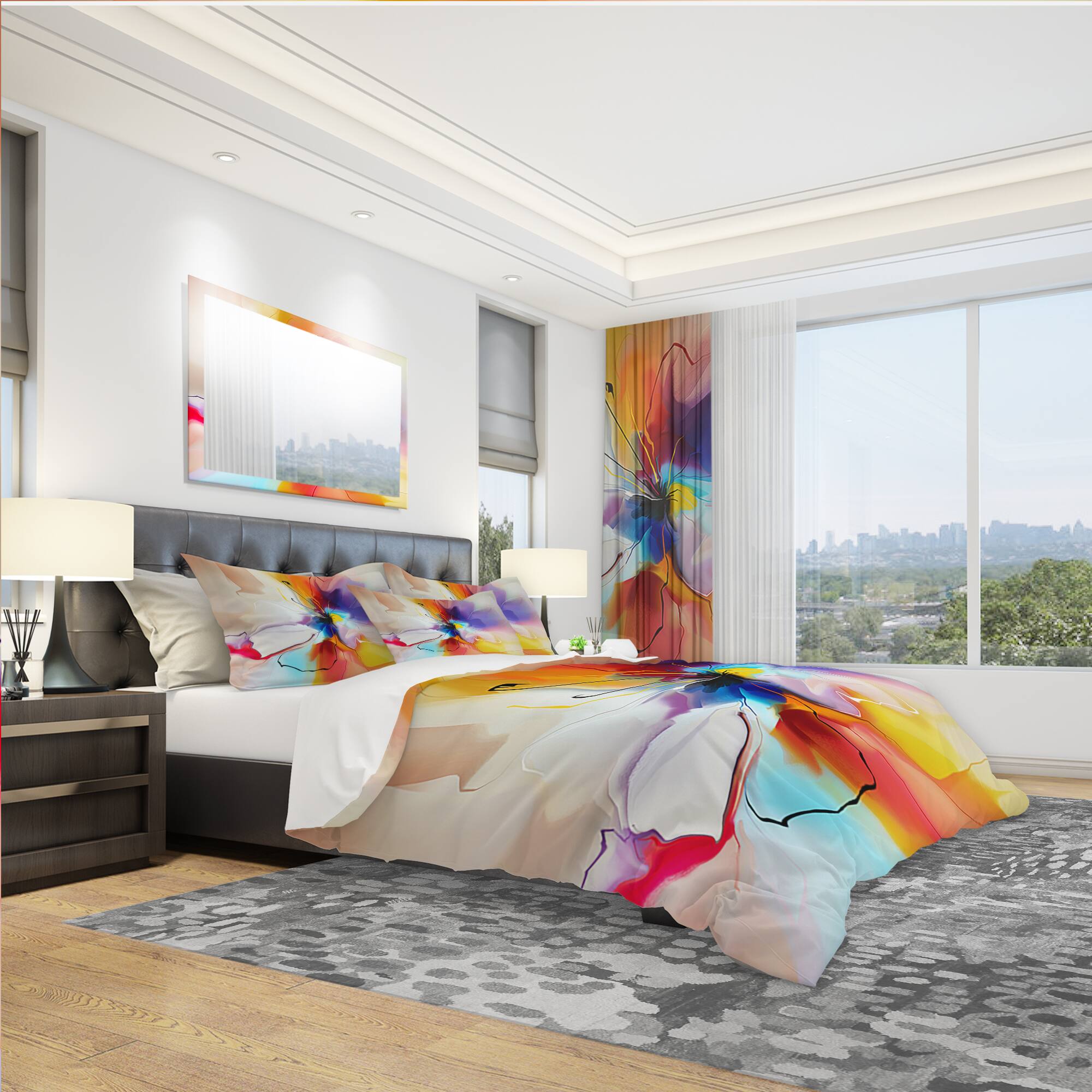 Designart &#x27;Creative Flower in Multiple Colors&#x27; Modern &#x26; Contemporary Bedding Set - Duvet Cover &#x26; Shams