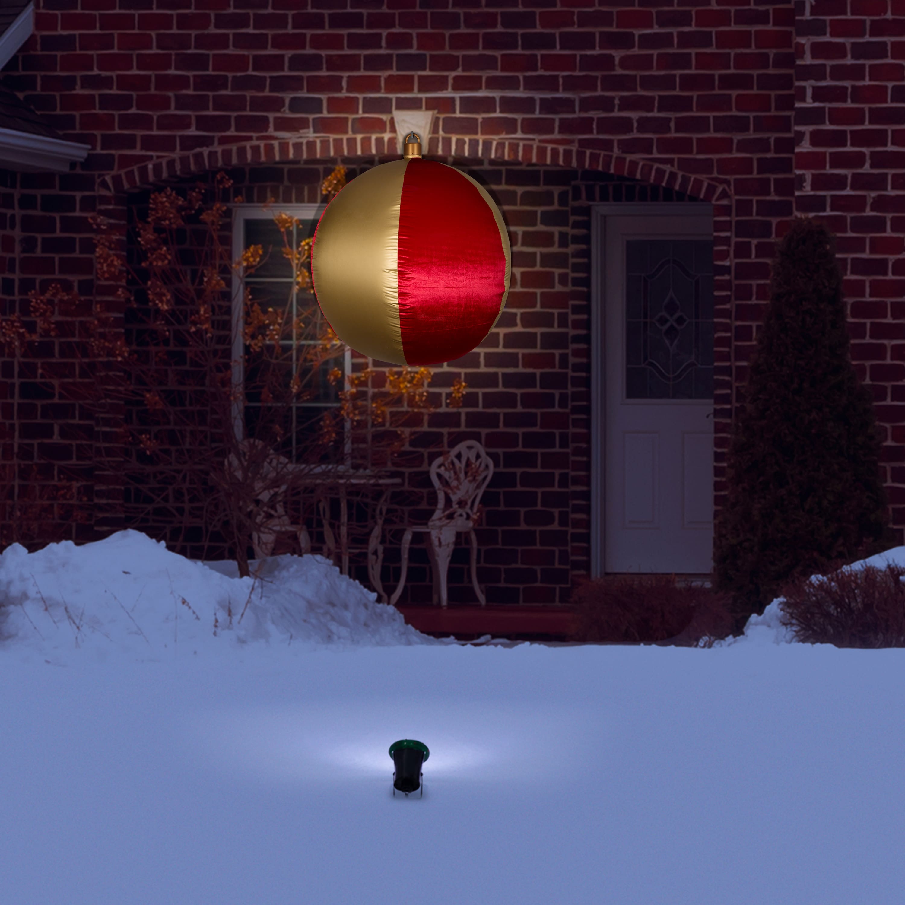 4.5ft. Airblown® Inflatable Mixed Media Hanging Velvet Ornament Round Vertical Stripes with External Spotlight