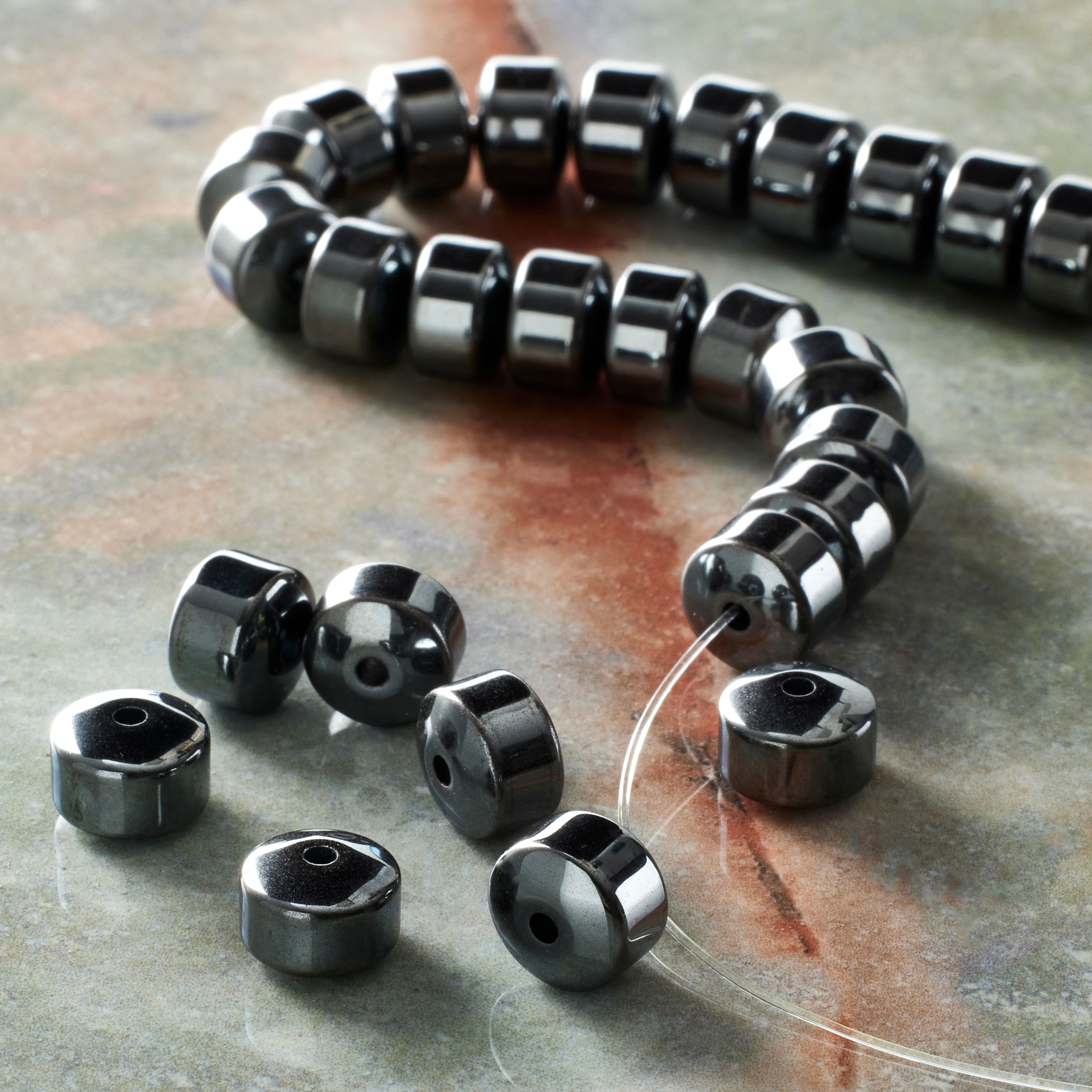 Hematite Rondelle Beads, 8mm by Bead Landing&#x2122;