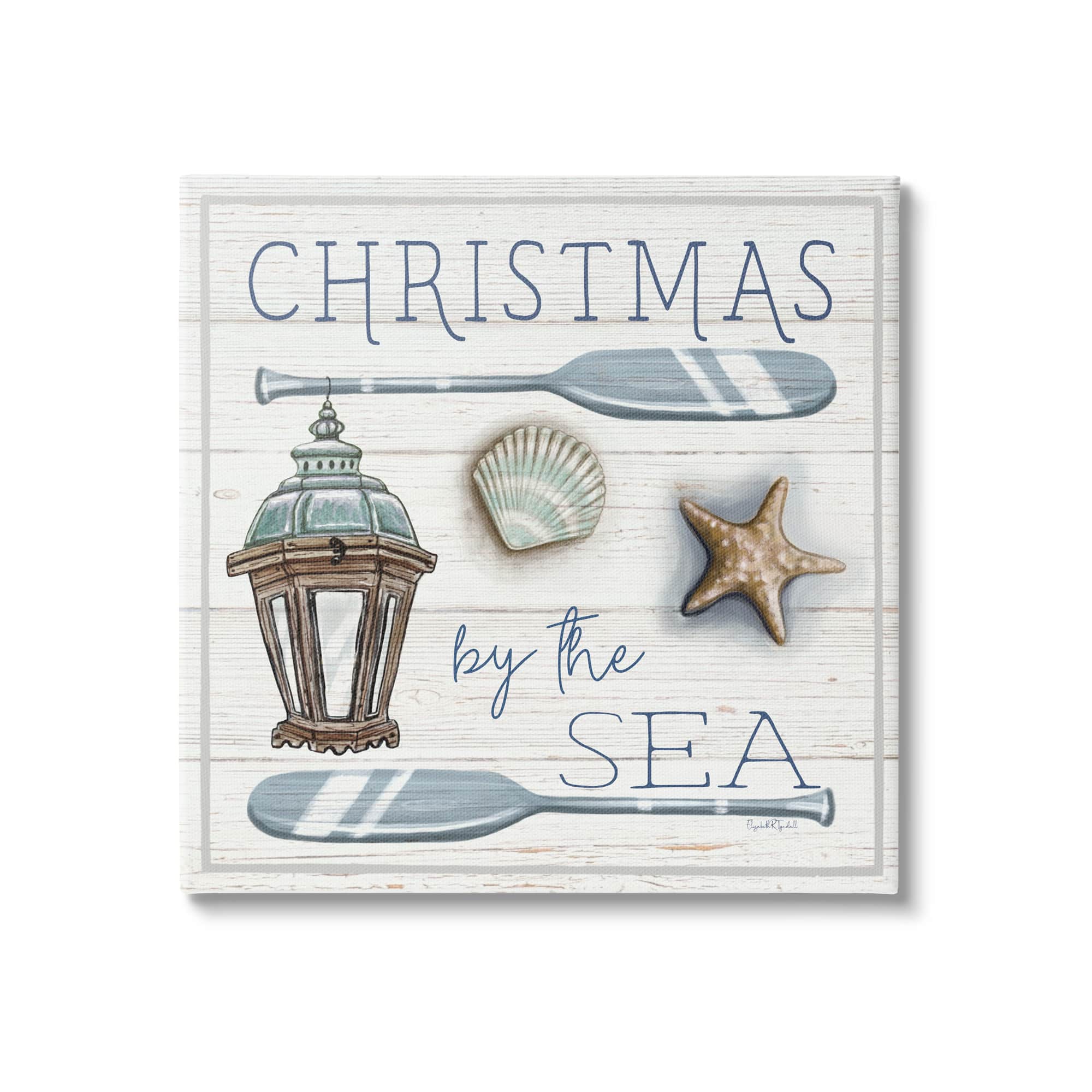 Stupell Industries Christmas By The Sea Phrase Canvas Wall Art